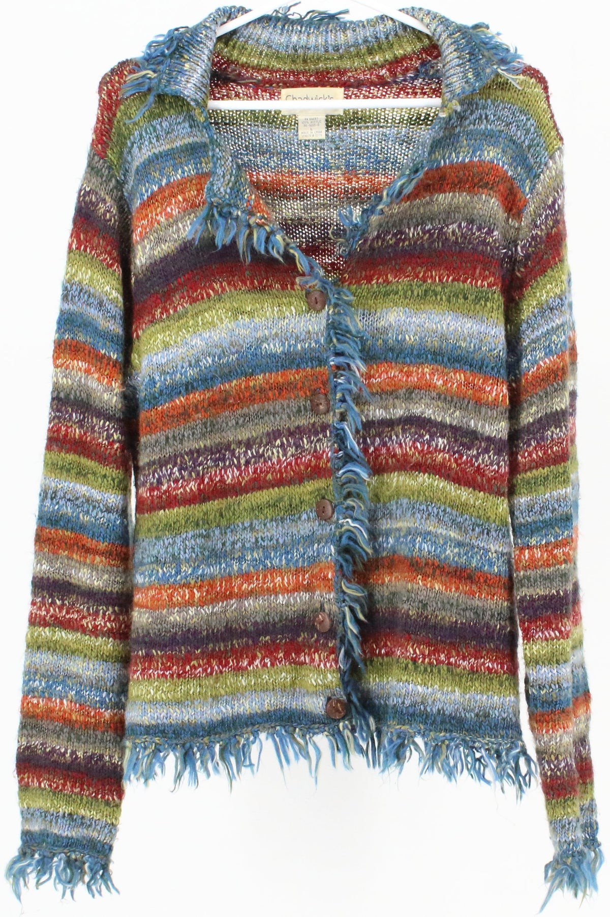 Chadwick's Blue and Multicolor Striped Cardigan Sweater