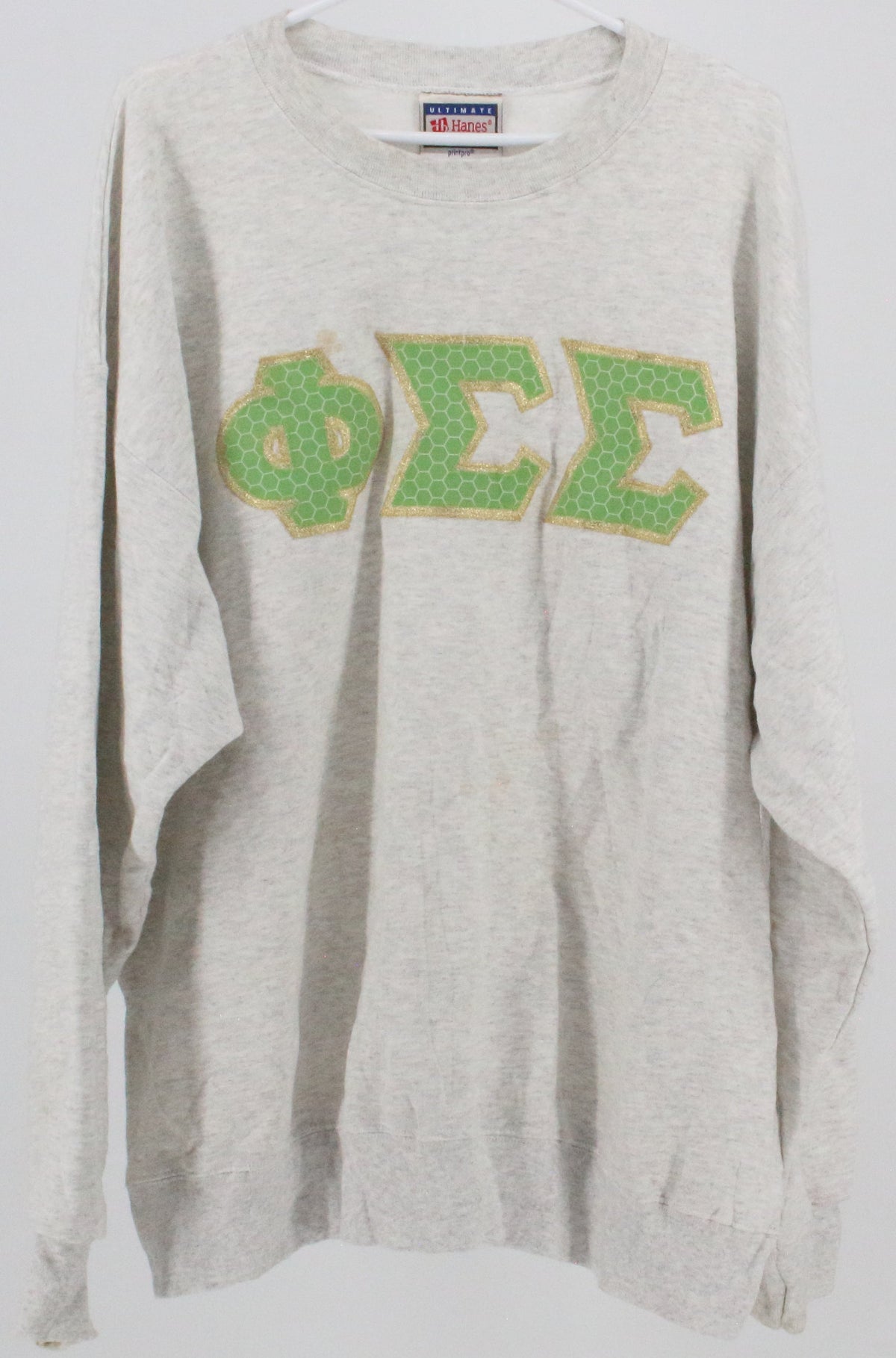 Hanes Grey Sweatshirt With Green and Gold Logo
