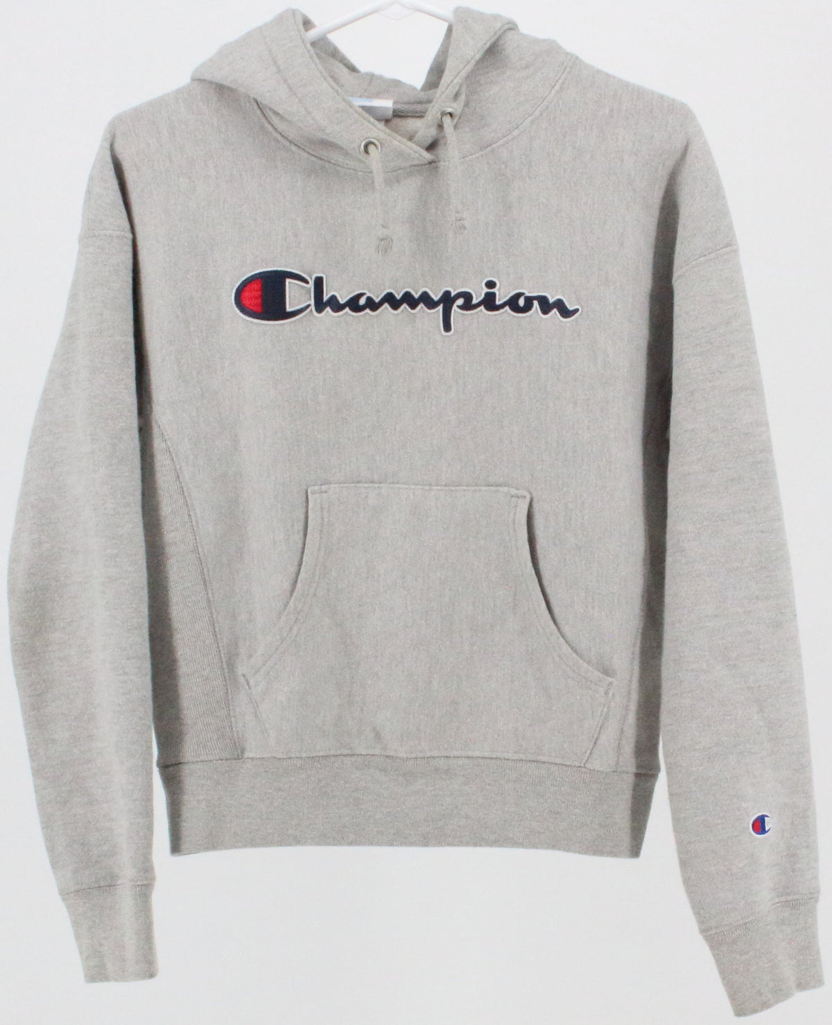 Champion Grey Reverse Weave Front Logo Hooded Sweatshirt