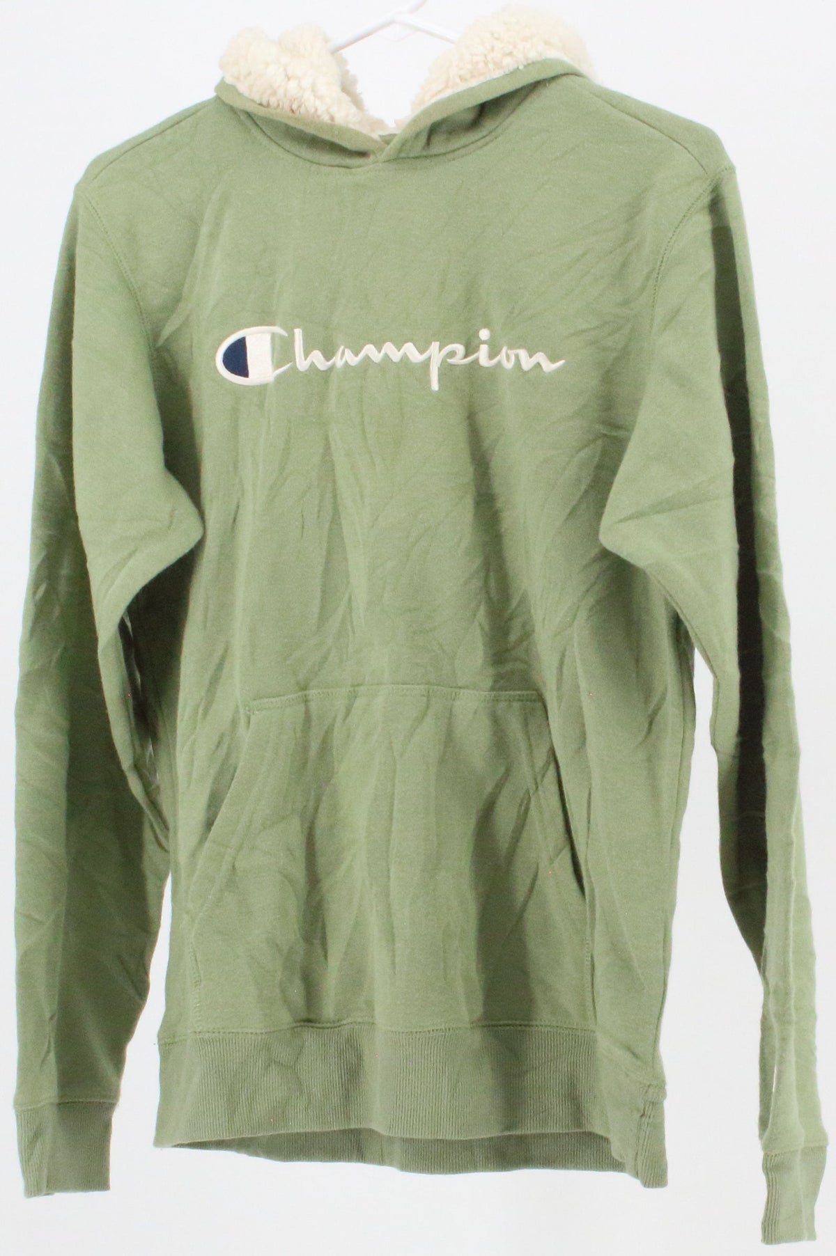 Champion Front Logo Green Sweatshirt With Sherpa Lining Hoodie