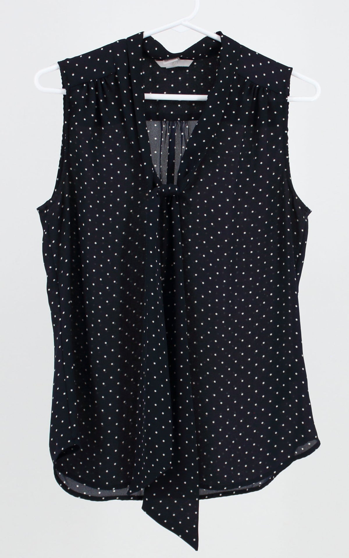 H&M navy blue with white polka dots deep v-neck sleeveless shirt
