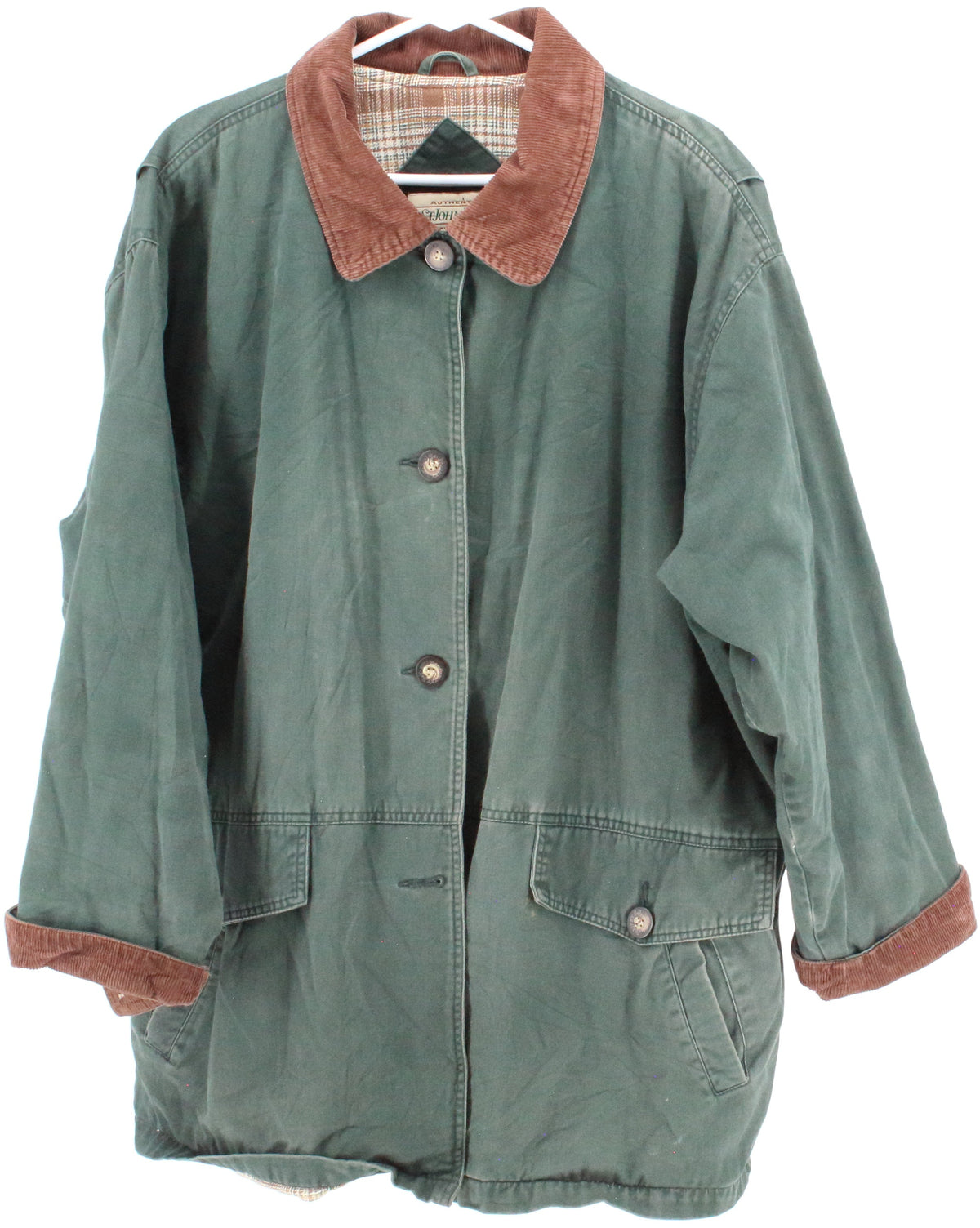 St John's Bay Green Jacket With Brown Corduroy Collar