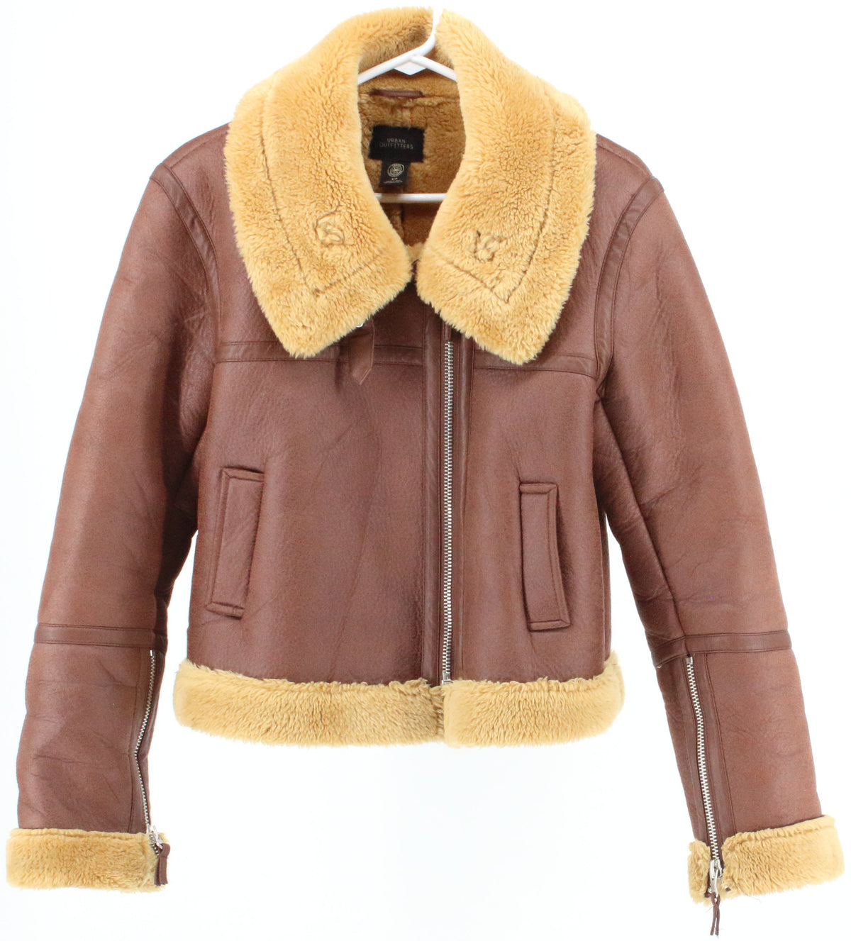 Urban Outfitters Brown Vegan Leather Jacket With Faux Fur Lining