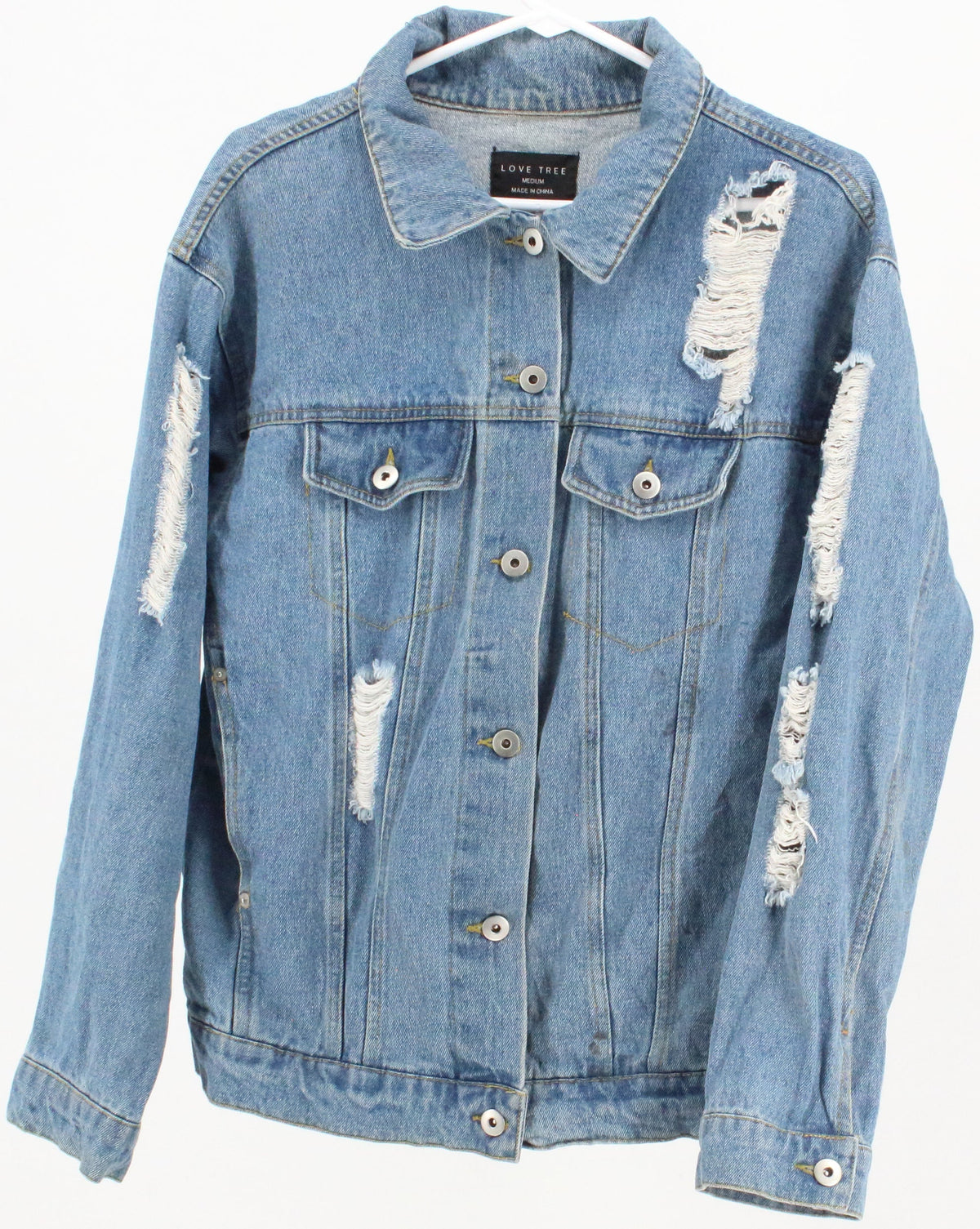 Love Tree Distressed Blue Denim Jacket