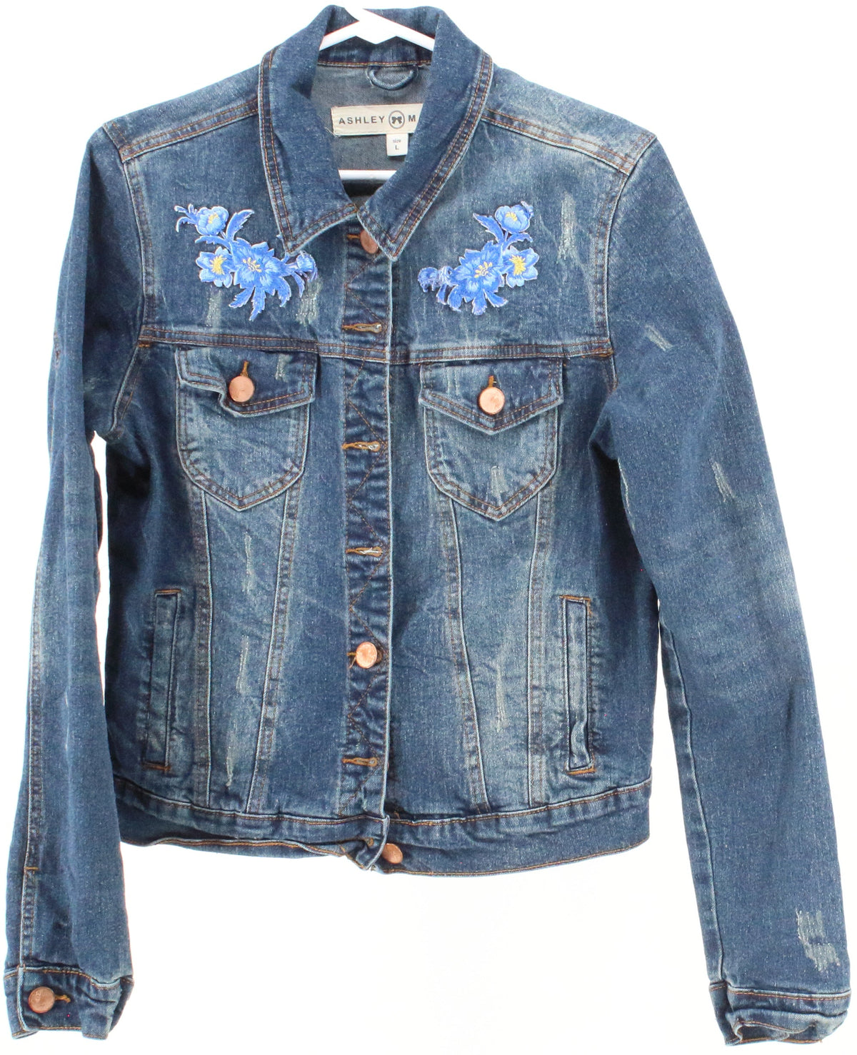 Ashley Mason Flowers Blue Wash Denim Jacket