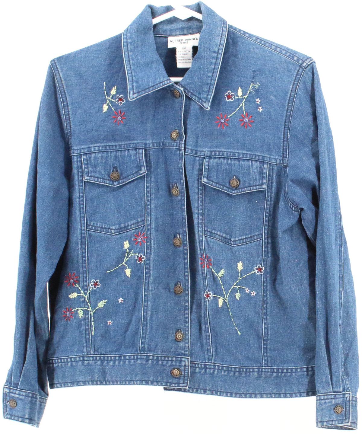 Alfred Dunner Petite Embroidered Blue Wash Denim Jacket