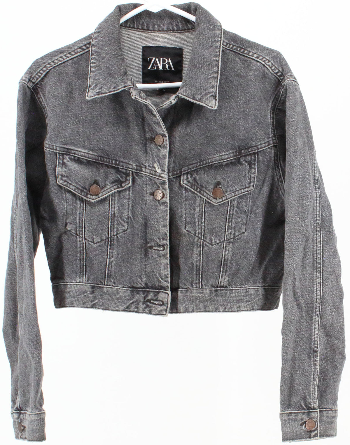 Zara TRF Black Wash Denim Cropped Jacket
