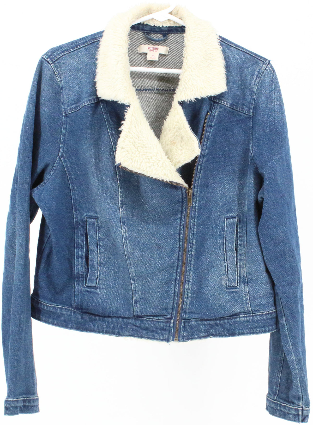 Mossimo Blue Denim Jacket With White Sherpa Collar