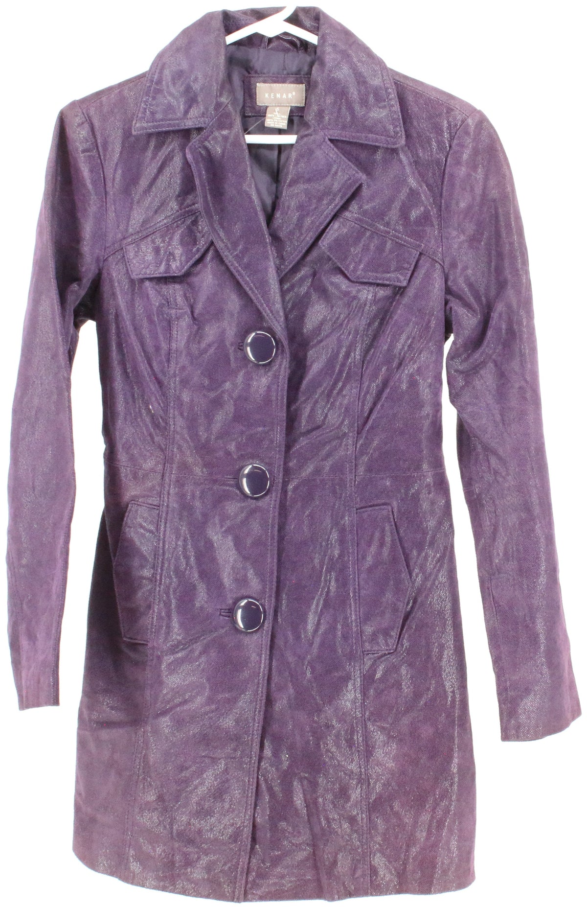 Kenar Purple Leather Mid Coat