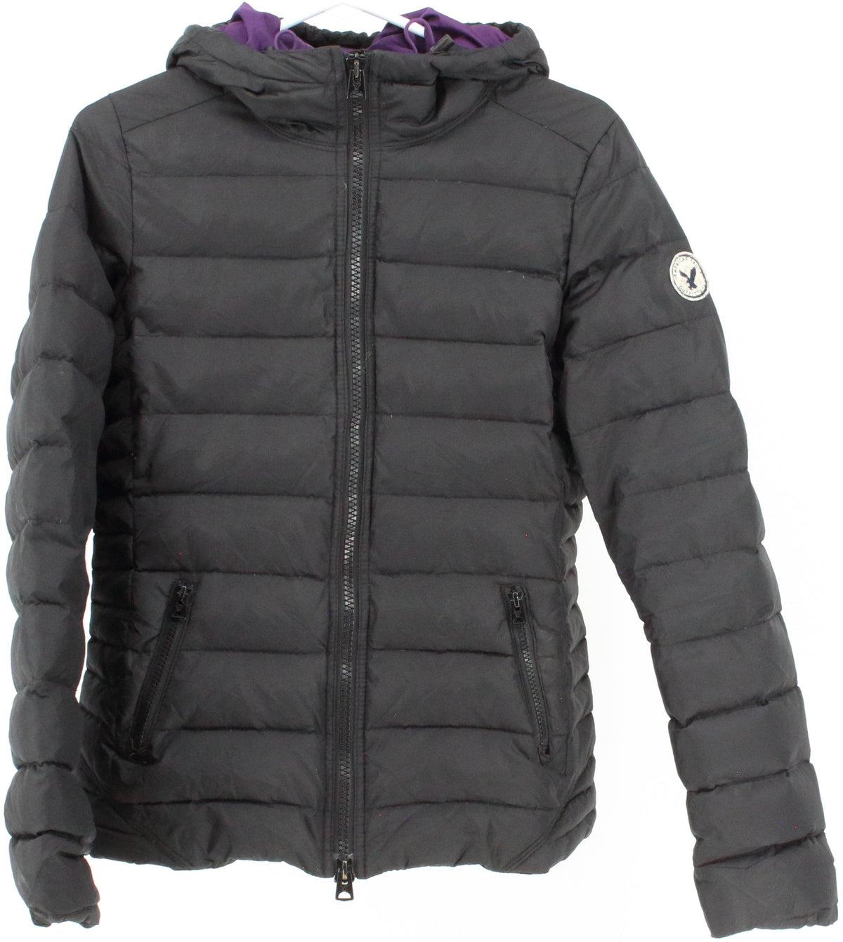 American Eagle Outfitters Black Hooded Down Jacket