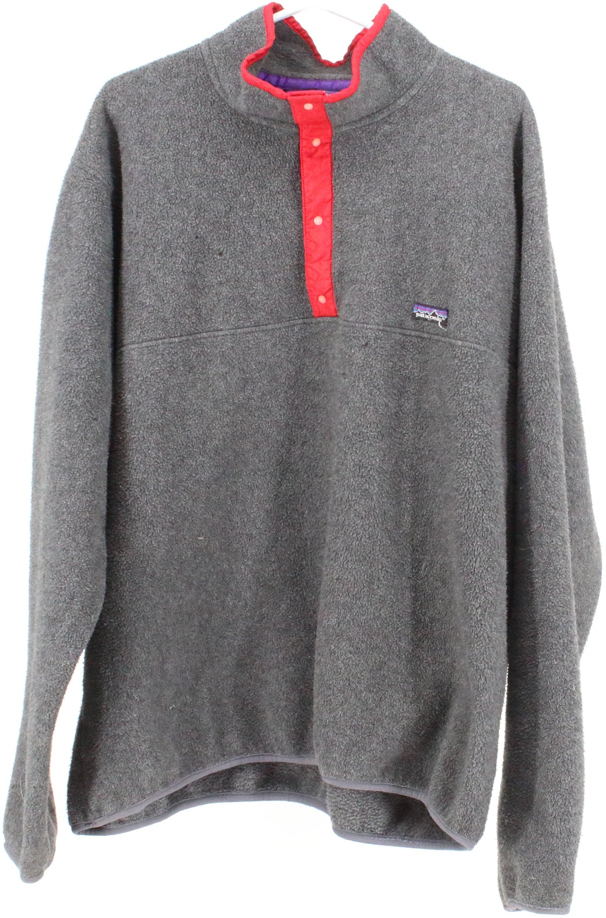 Patagonia Dark Grey and Red Buttons Fleece