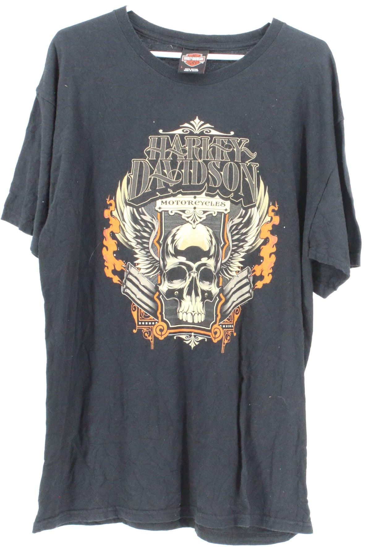 Harley Davidson Motorcycles Skull Front Print Black T-Shirt