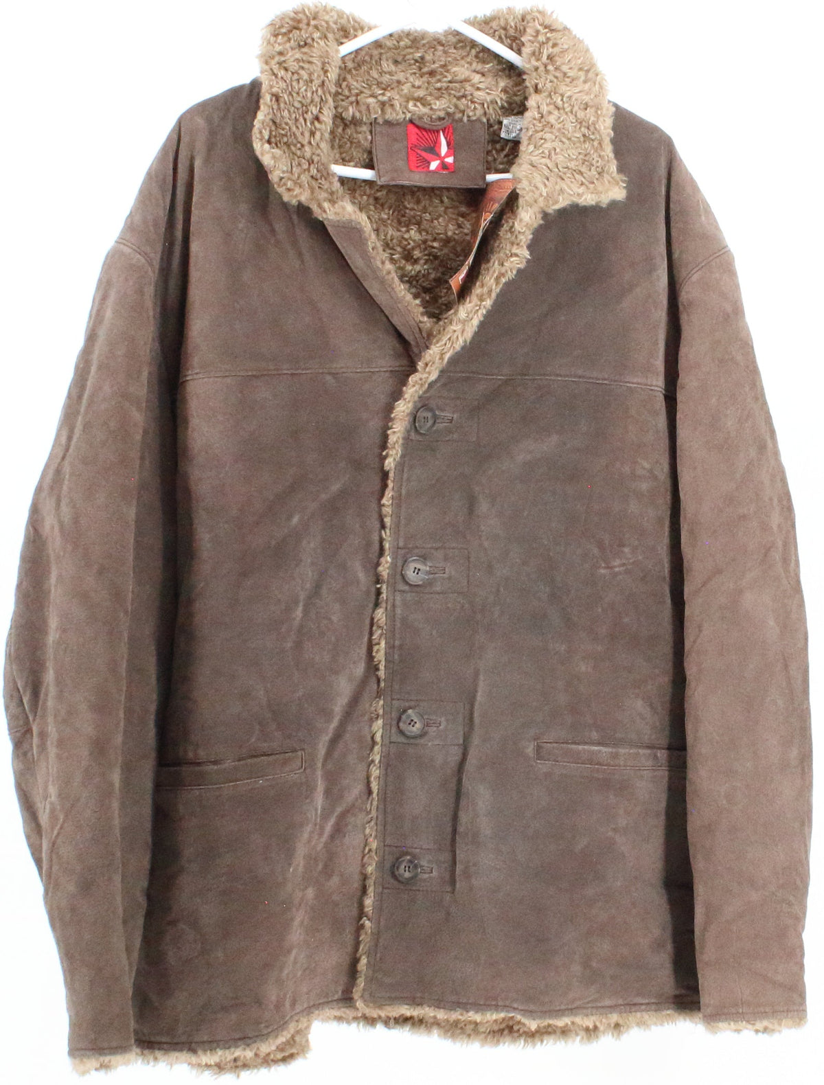Brand New Brown Marlboro Men's Leather Coat With Fur Inner Lining