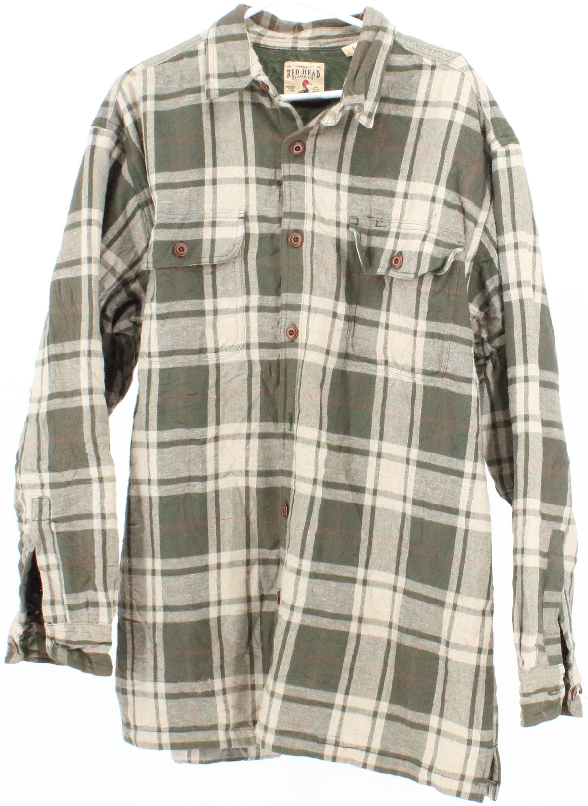 Red Head Green and Beige Plaid Lined Flannel Shirt