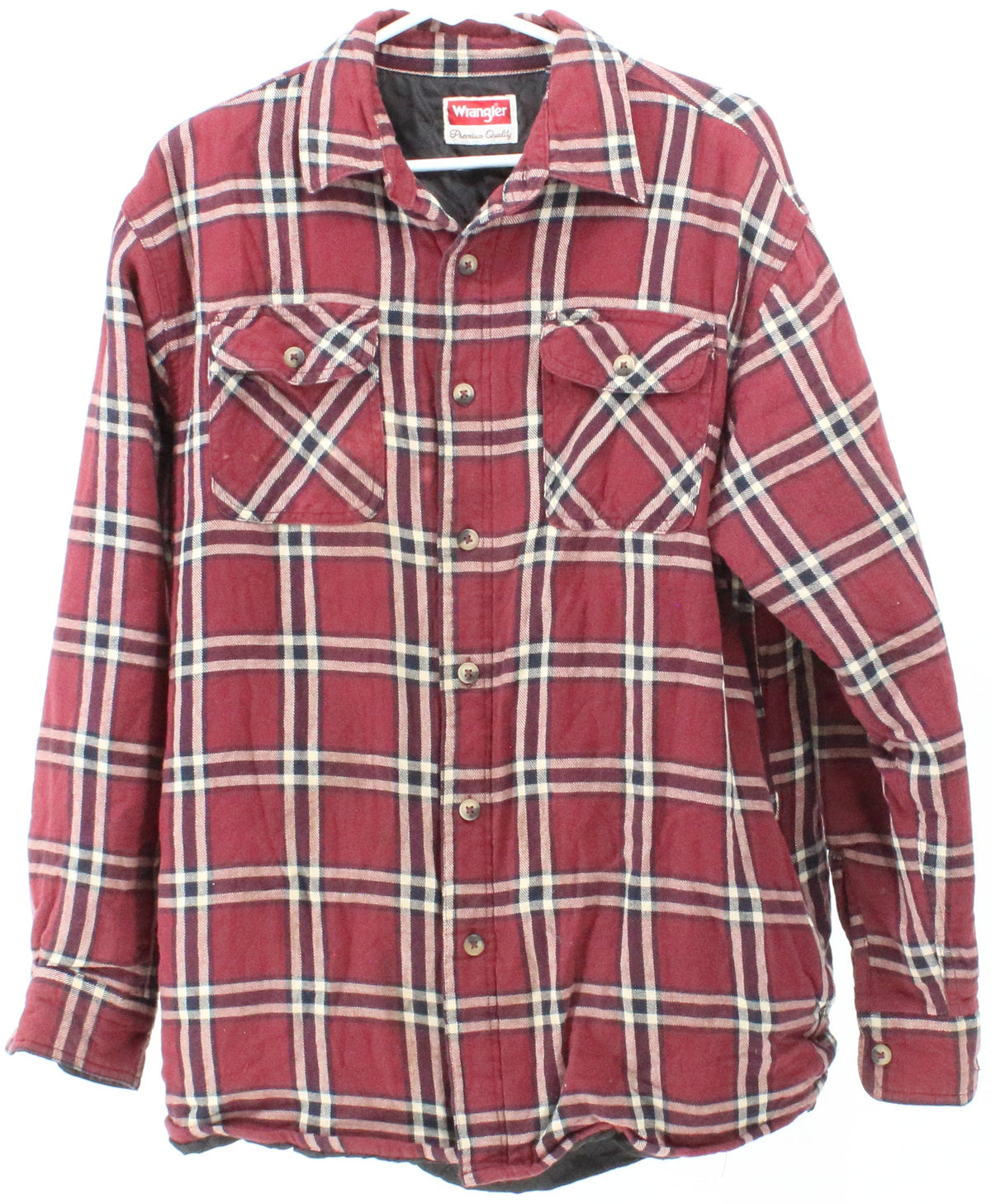 Wrangler Premium Quality Burgundy and Beige Plaid Shirt With Quilt Lining
