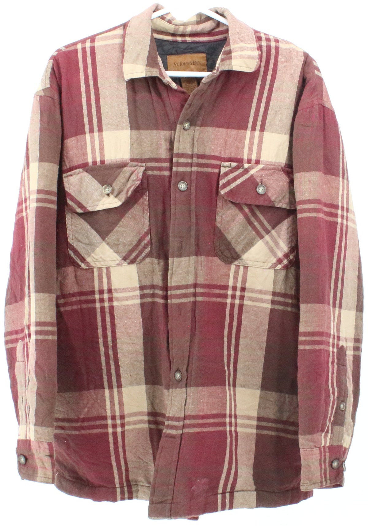 St John's Bay Burgundy and Beige Plaid Shirt With Quilt Lining