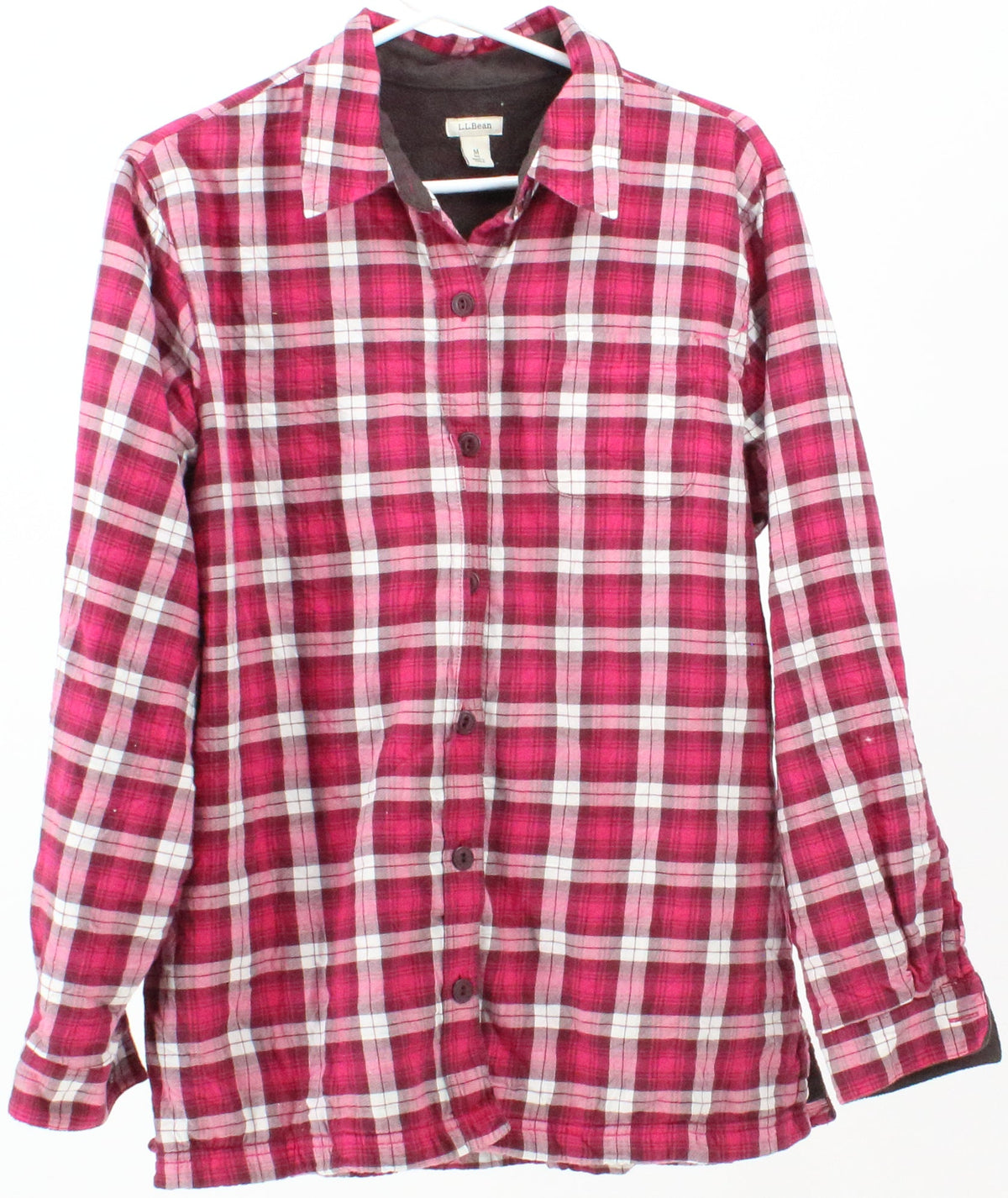 L.L.Bean Pink and White Plaid Shirt With Fleece Lining