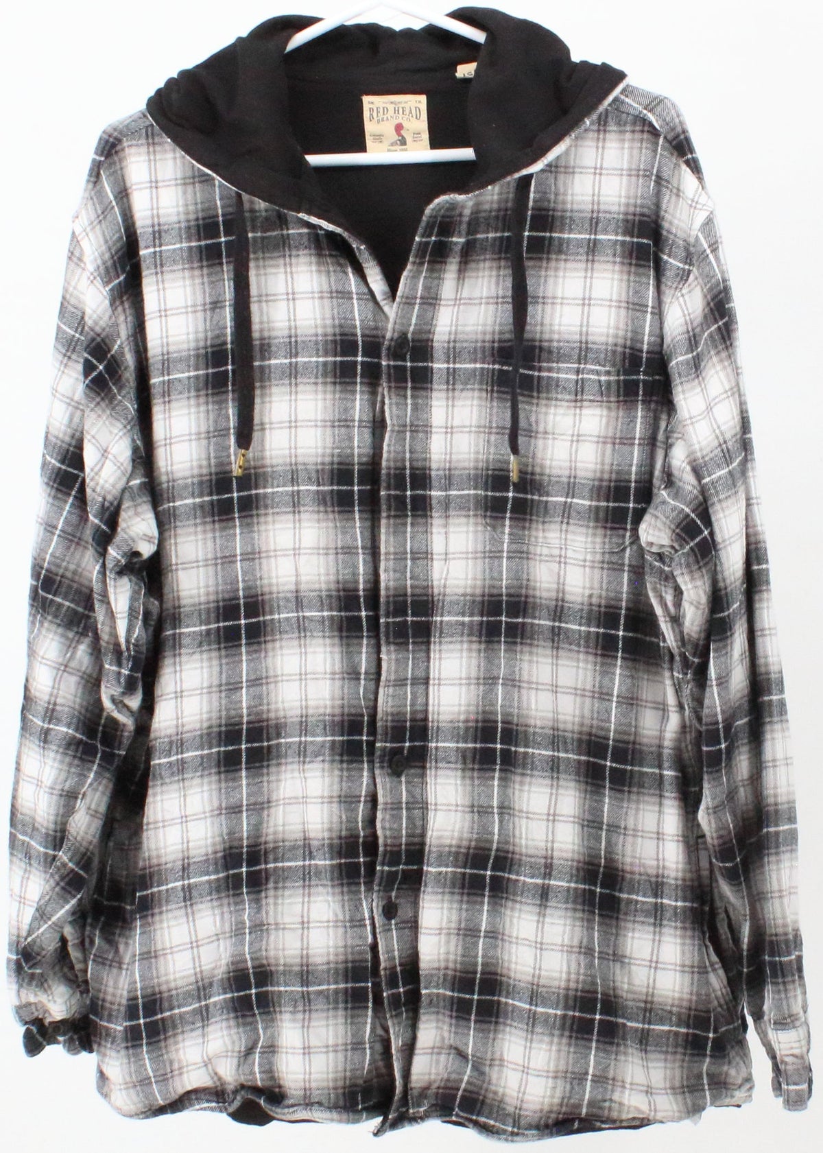 Red Head Black and White Plaid Hooded Shirt