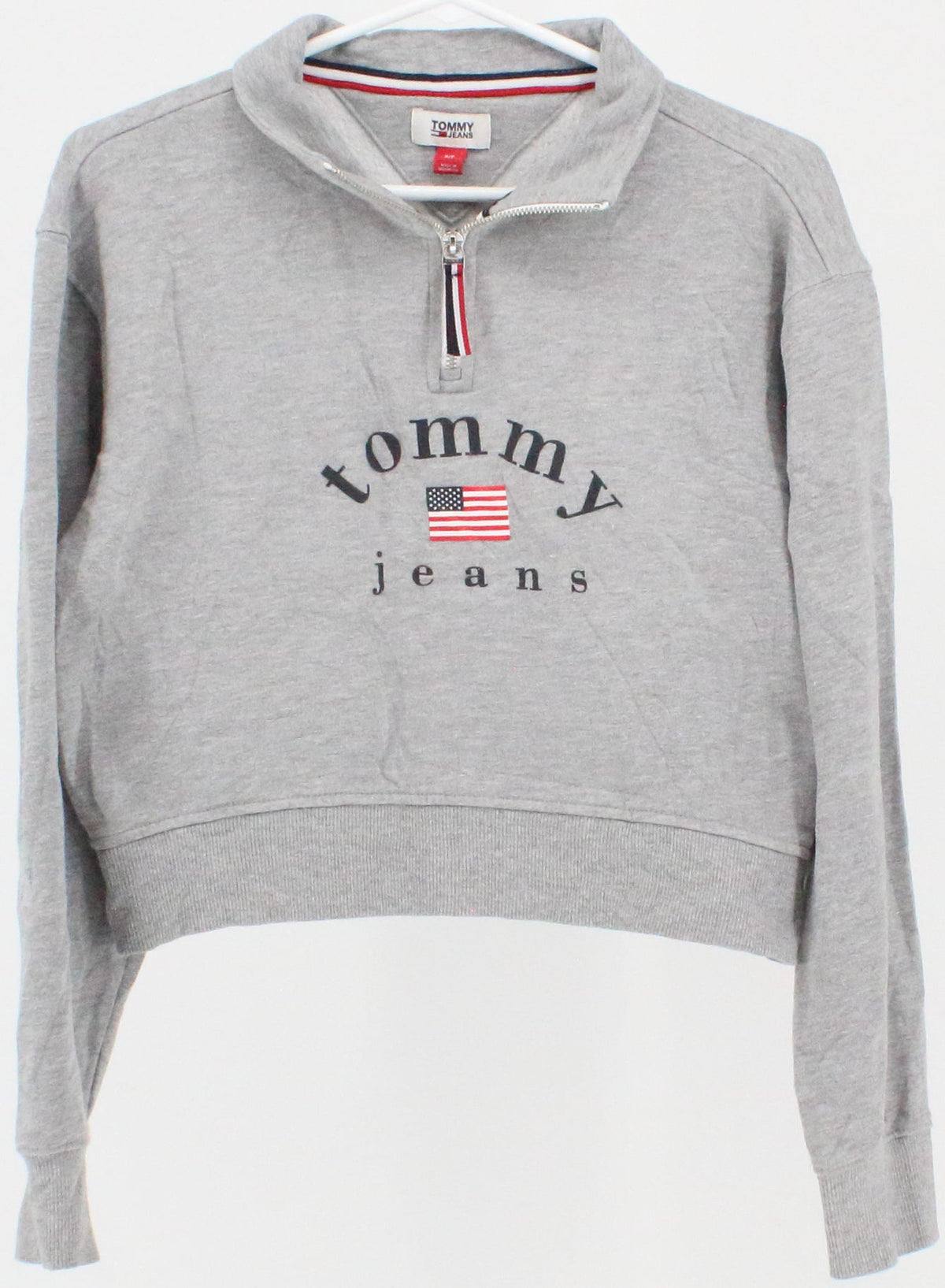 Tommy Jeans Half Zip Grey Crop Sweatshirt
