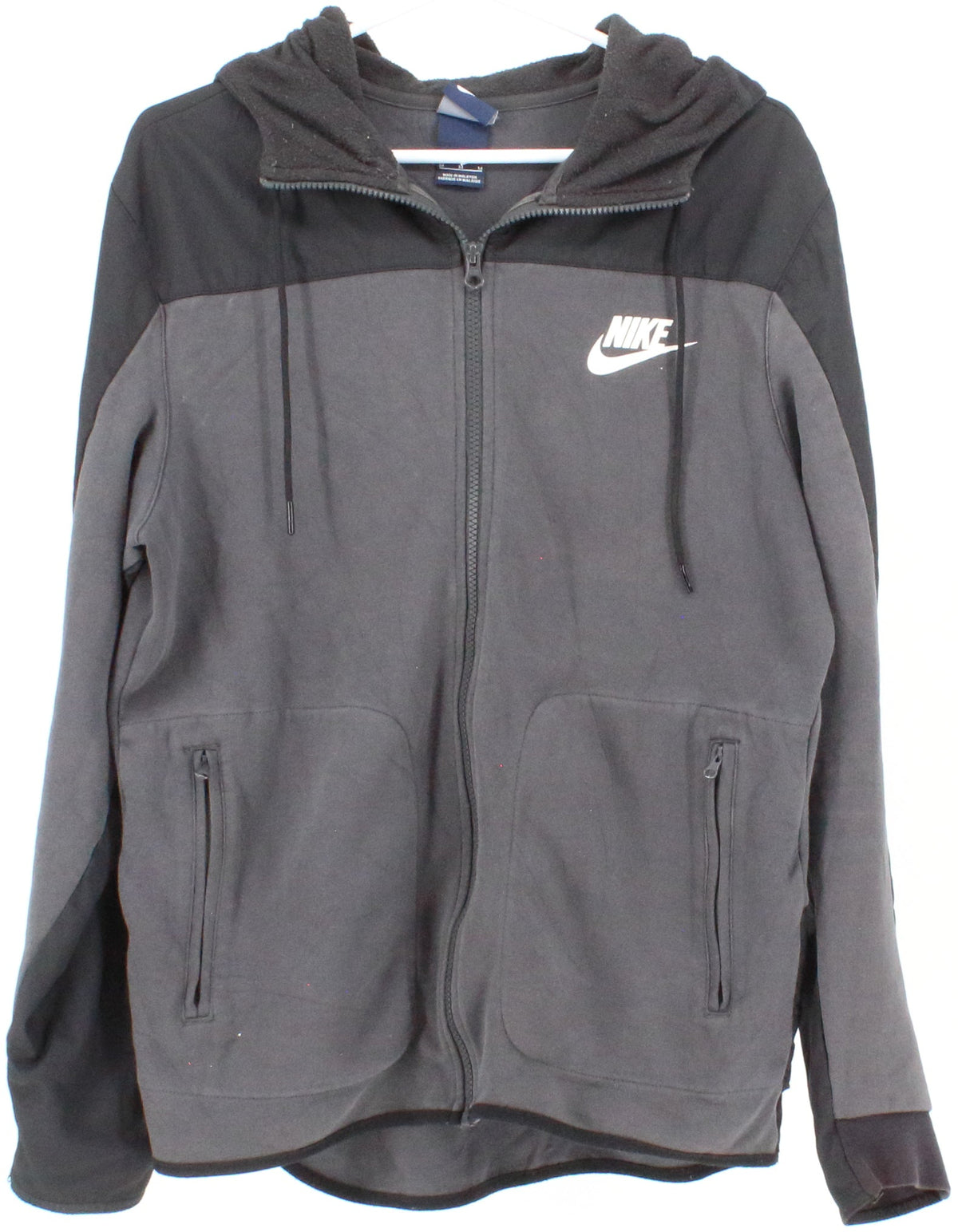 Nike Dark Grey and Black Full Zip Hooded Sweatshirt With Zip Pockets