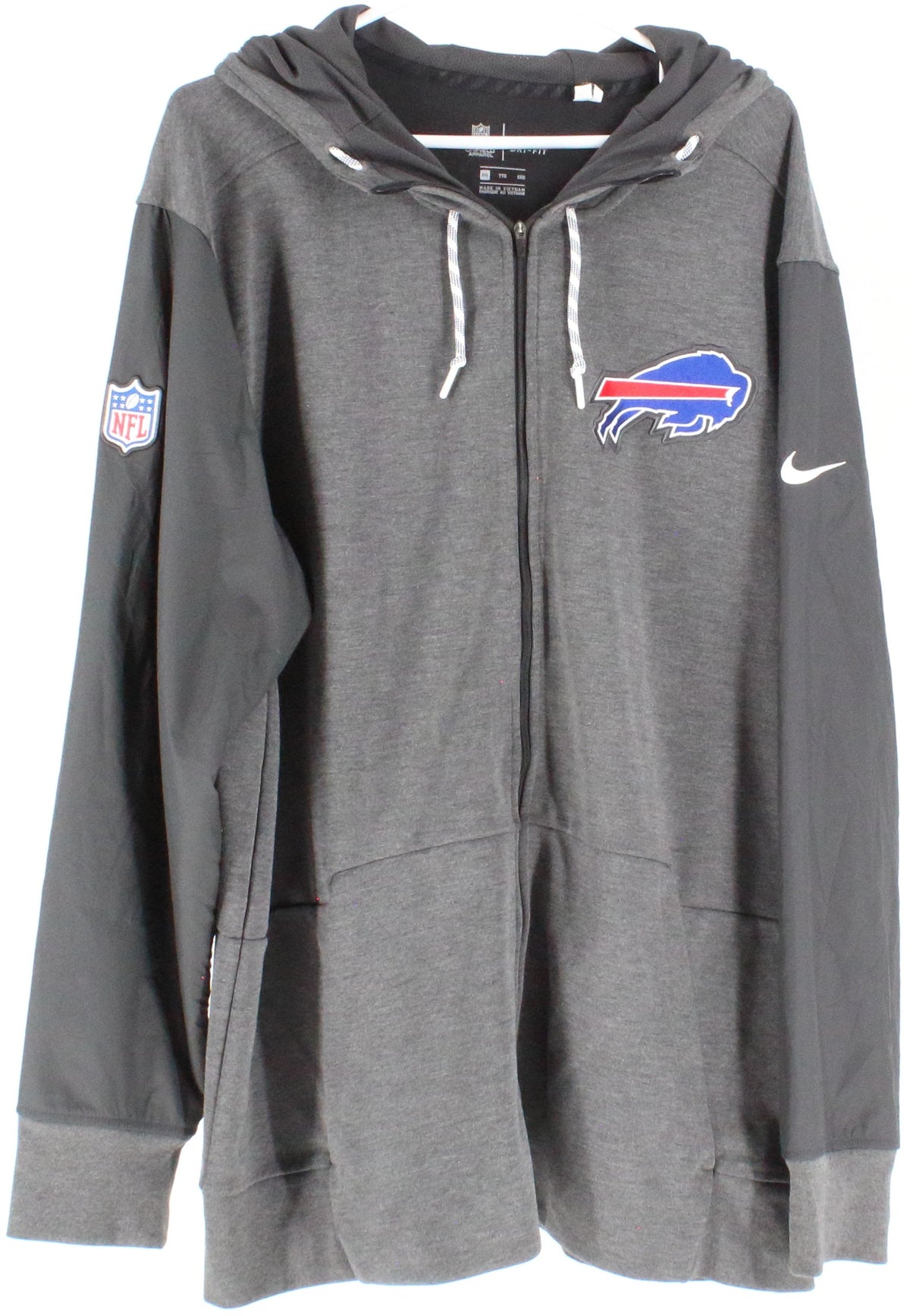 Nike Dri Fit NFL Bills Dark Grey and Black Full Zip Hooded Sweatshirt