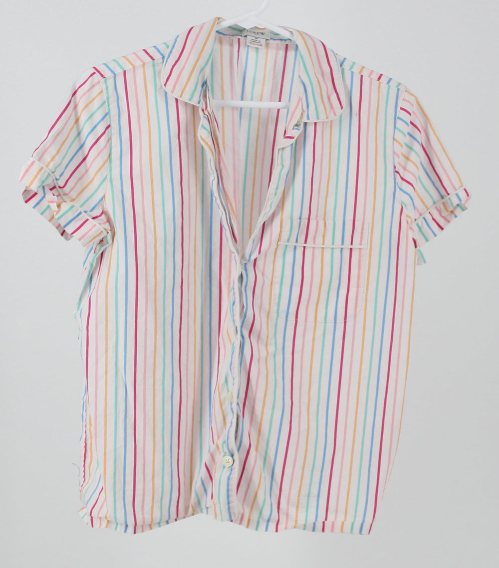 J CREW multi colour stripe sleeping short sleeve button up shirt