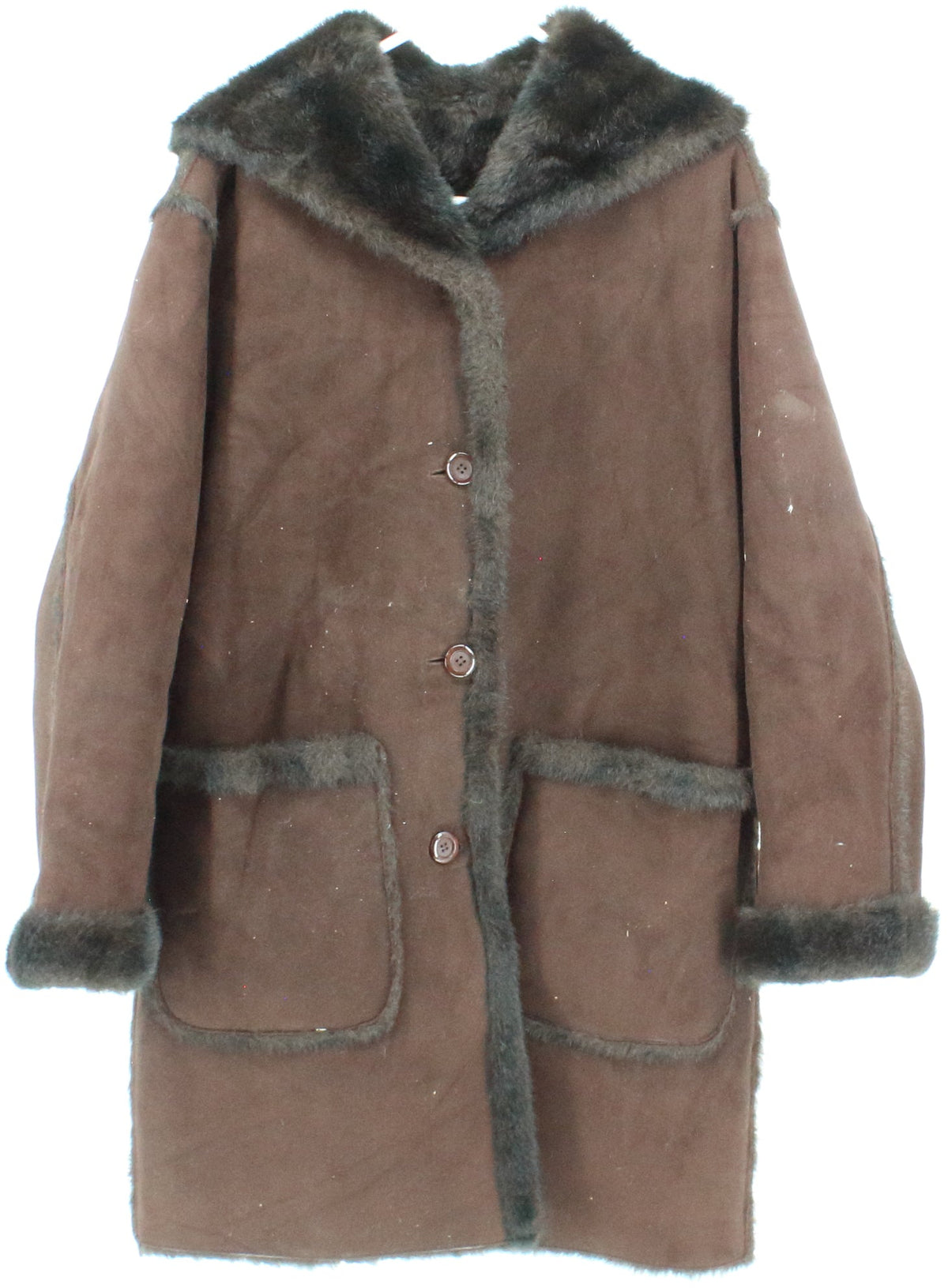 Jones New York Brown Women's Hooded Coat With Faux Fur Lining