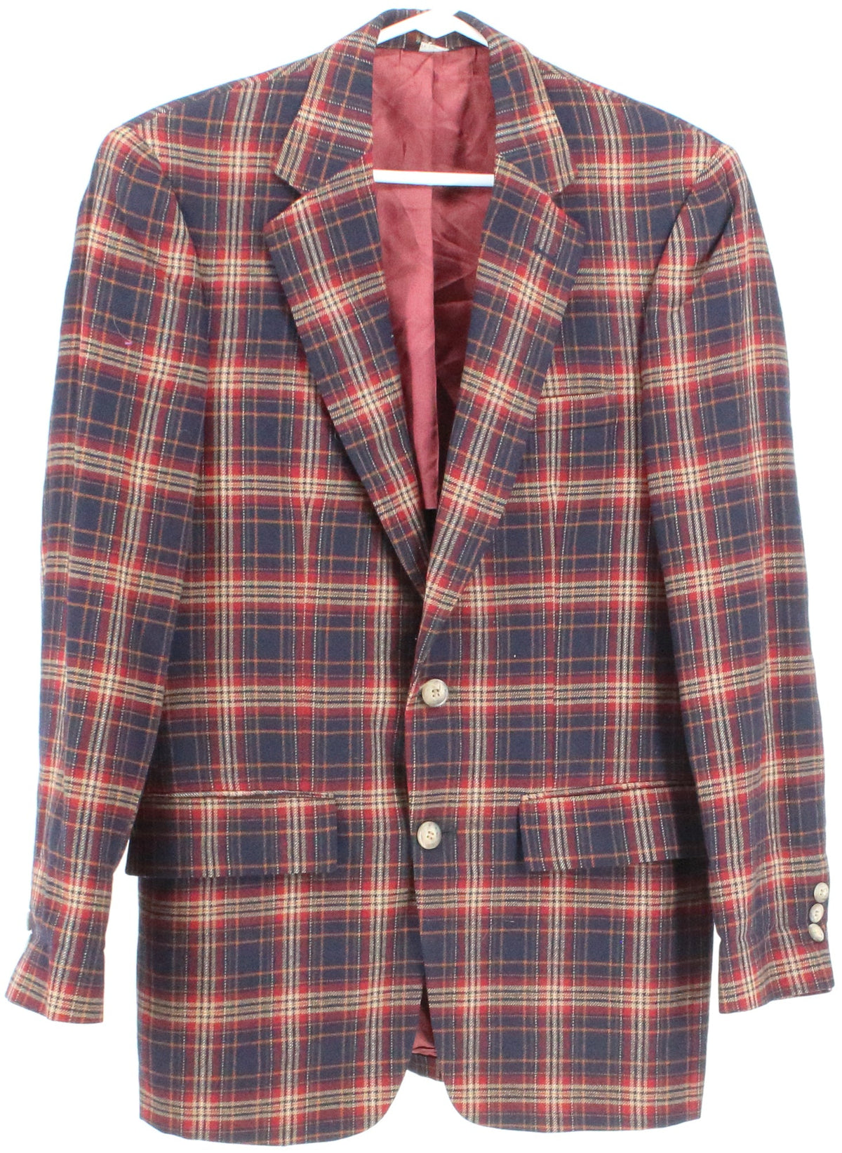 Botany'500 Navy Blue Beige and Red Plaid Blazer