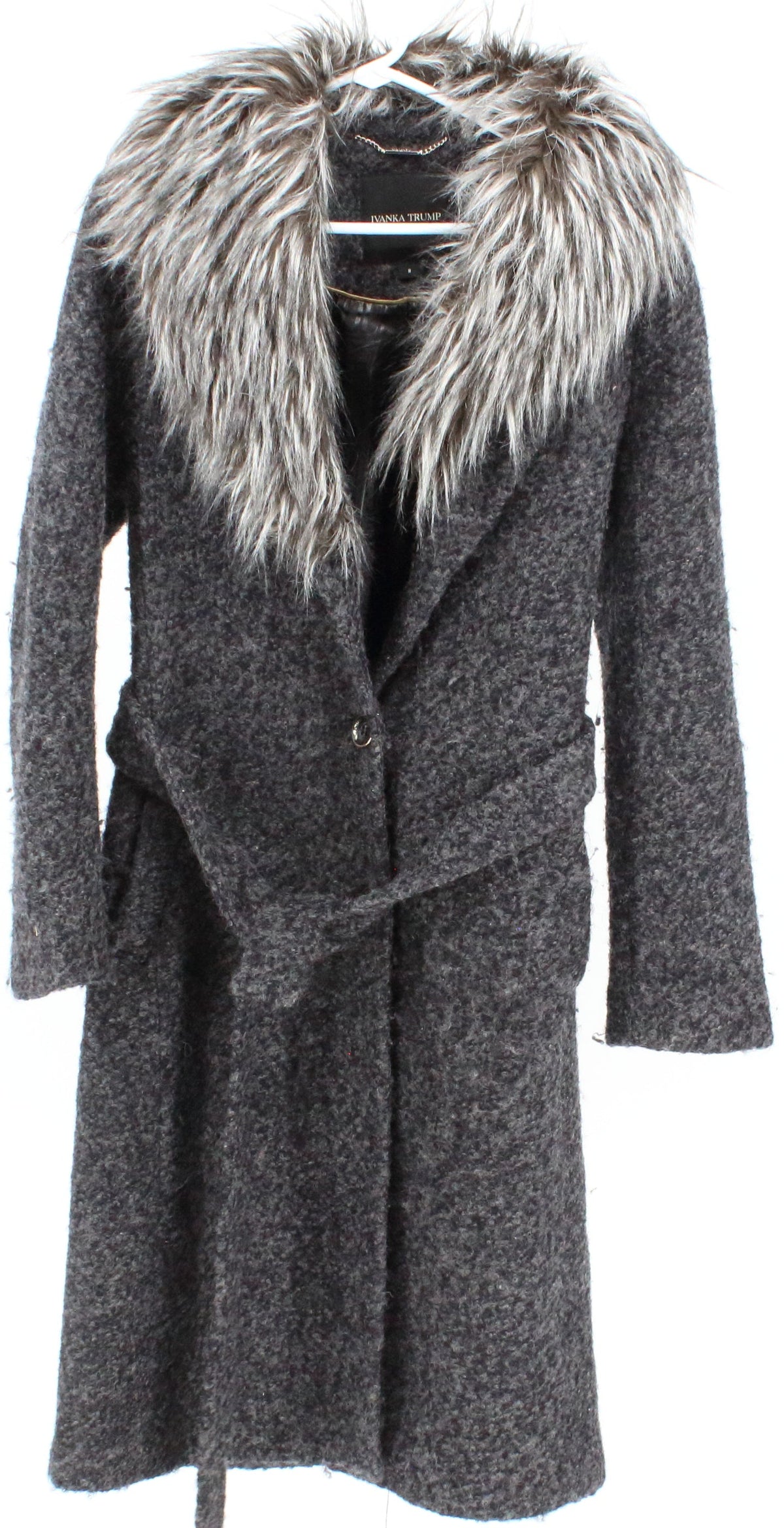 Ivanka Trump Dark Grey Long Women's Coat With Faux Fur Collar