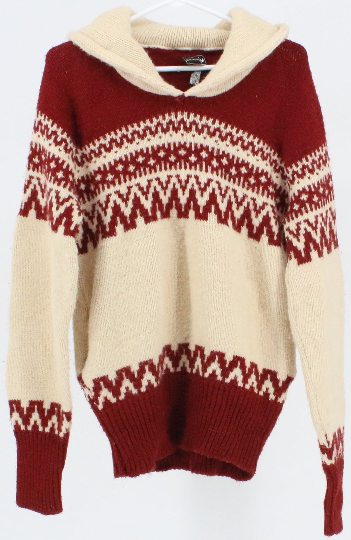 JC Penney Burgundy and Cream Hooded Sweater