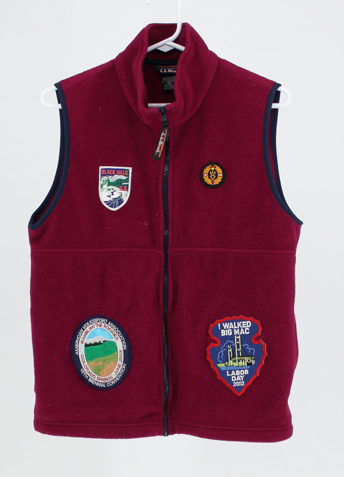 L.L.Bean Burgundy Fleece Vest with Patches on front