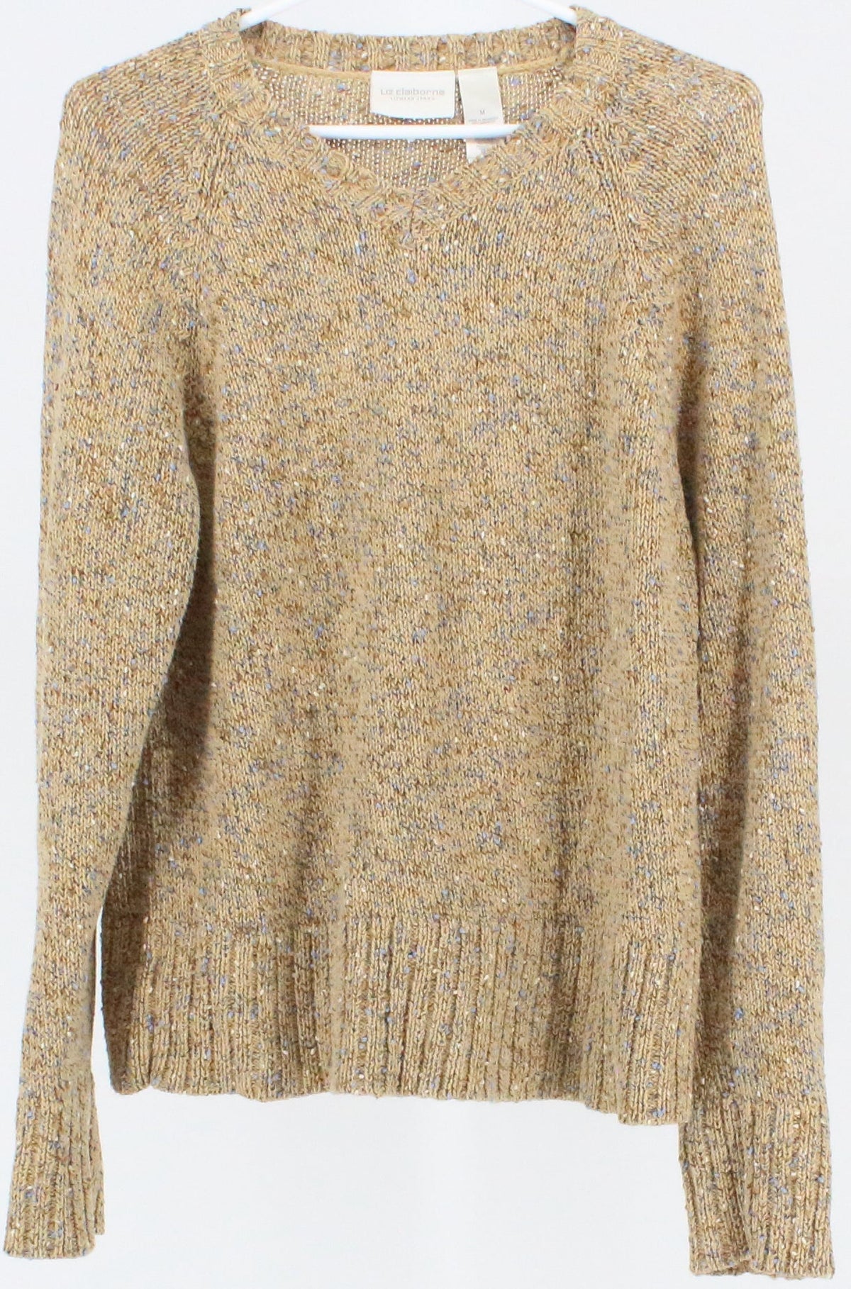 Liz Claiborne Dark Beige and Blue V Neck Women's Sweater