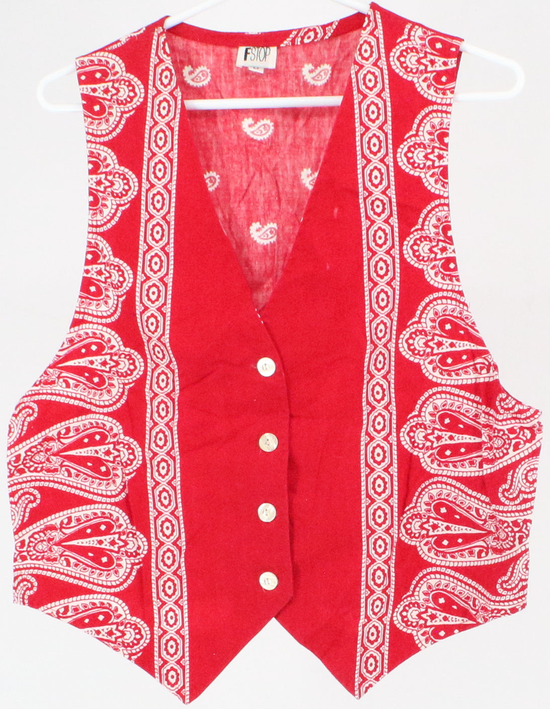 F Stop Red and White Paisley Vest