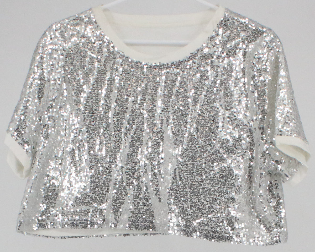 Silver and White Sequins Crop Top