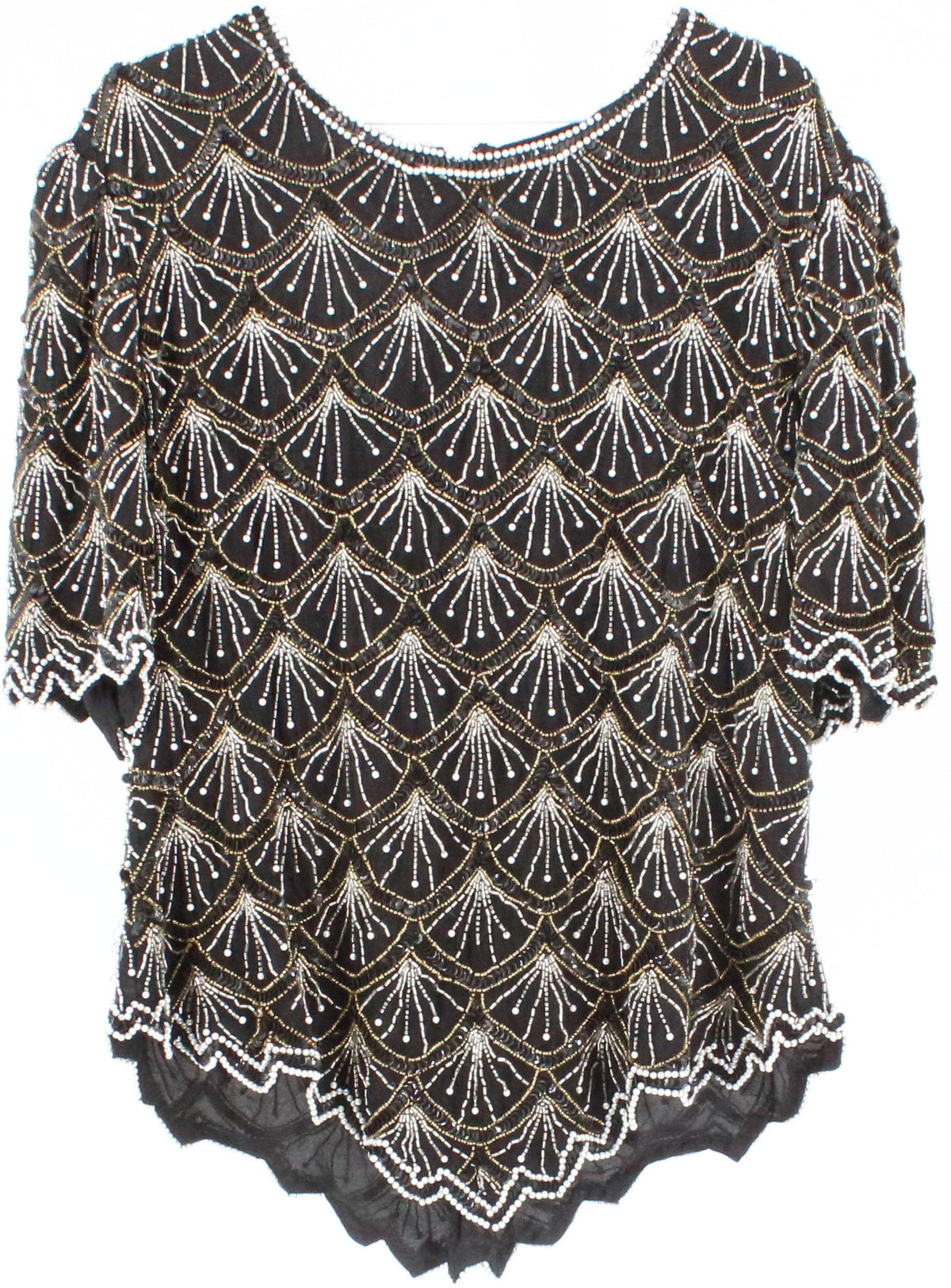 Laurence Kazar Black and Gold Short Sleeve Sequins Top