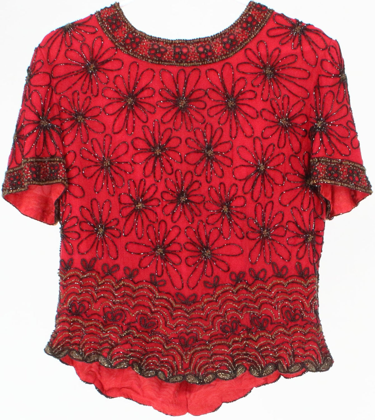 Papell Boutique Evening Red Embroidered Top