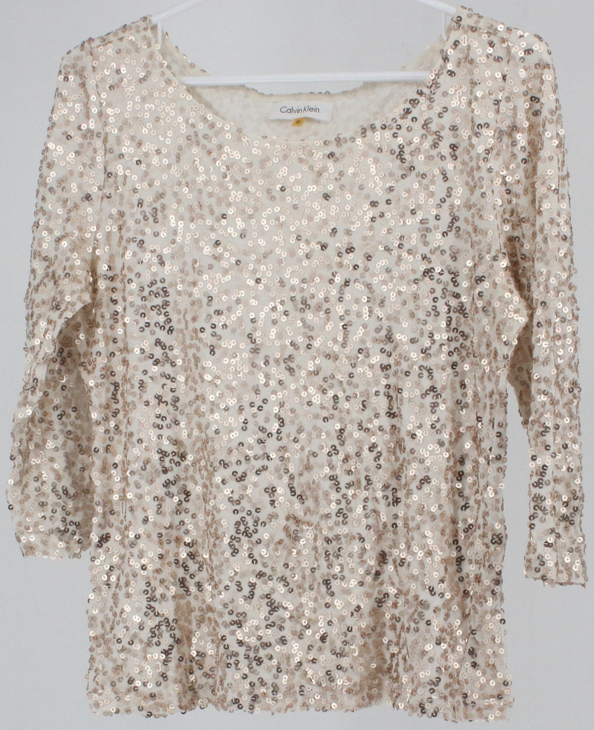 Calvin Klein Off White and Rose Sequins Top