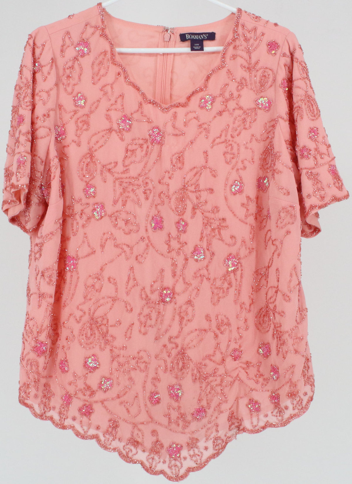 Roman's Pink V Neck Embroidered Top