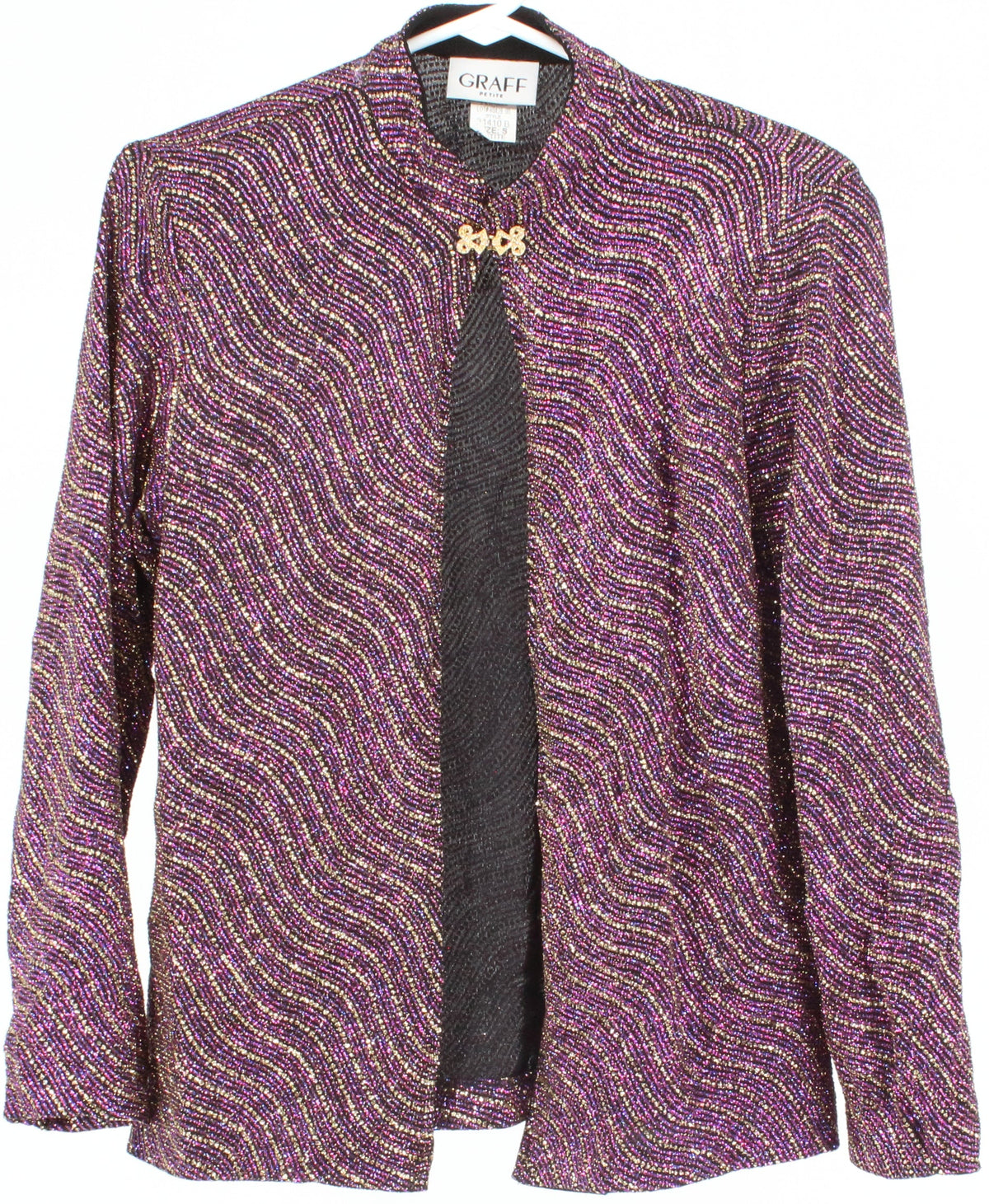Graff Petite Purple and Gold Long Sleeve Open Front Top