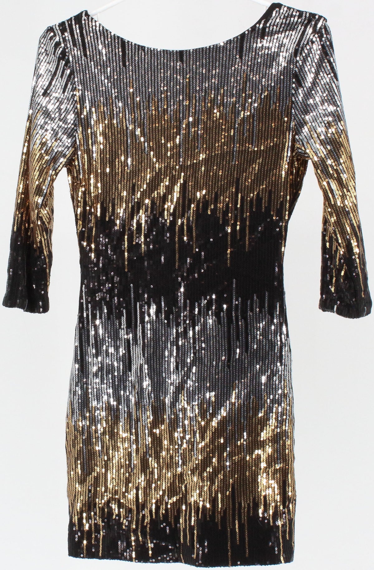 AS U Wish Black Gold and Silver Sequins Bodycon 3/4 Dress