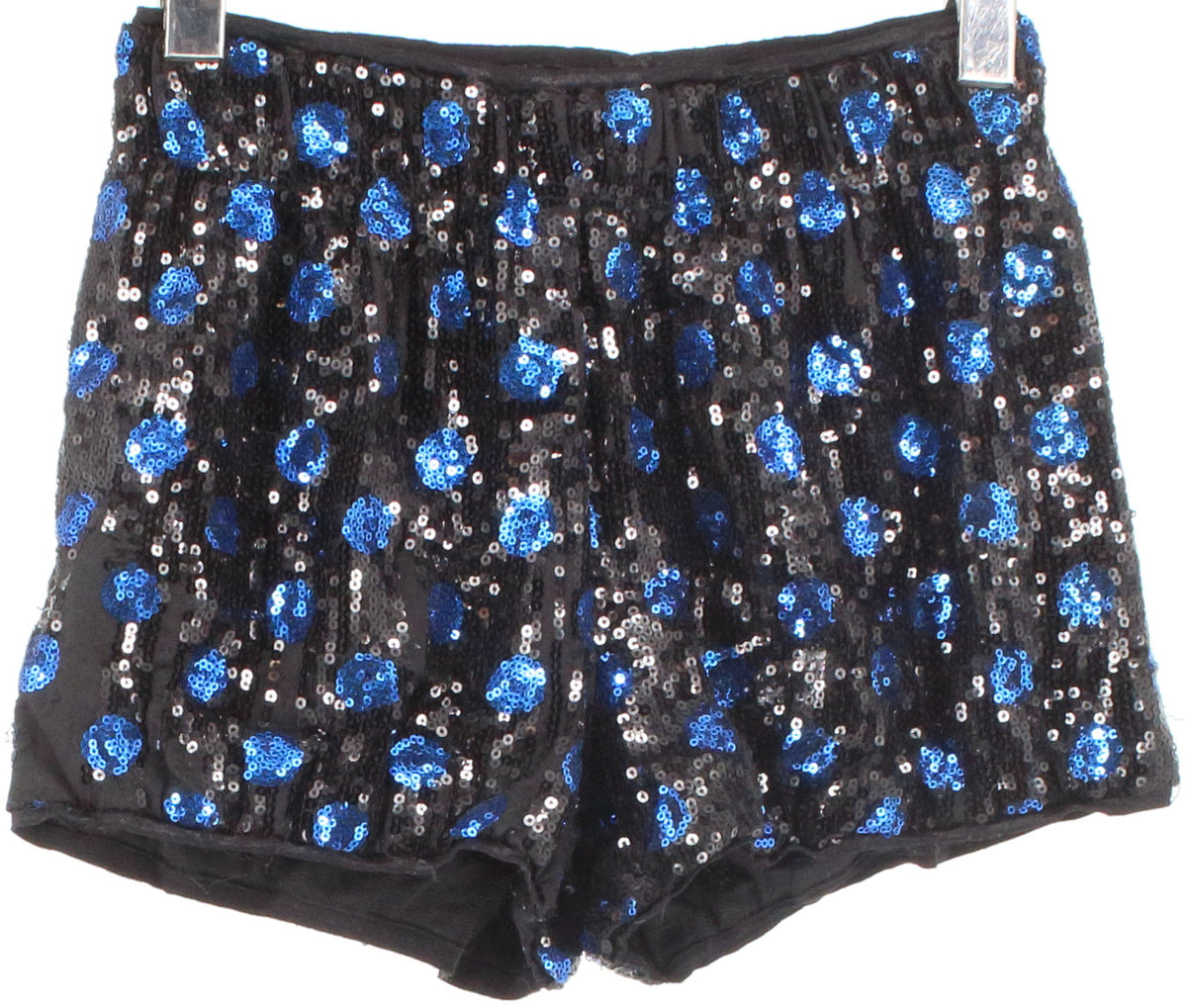 Leo Meets Virgo Black and Blue Sequins Mini Shorts