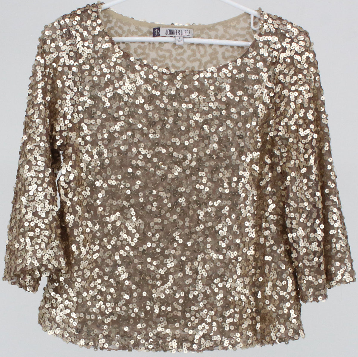 Jennifer Lopez Matte Gold Sequins 3/4 Top