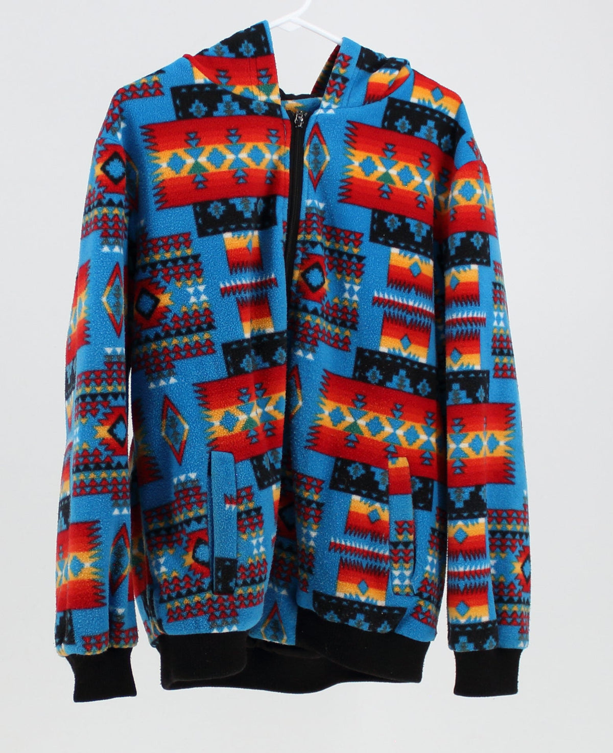 Bright Blue Patterned Fleece Zip-Up Sweater