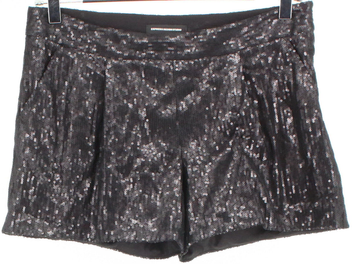 Express Design Studio Matte Black Sequins Shorts