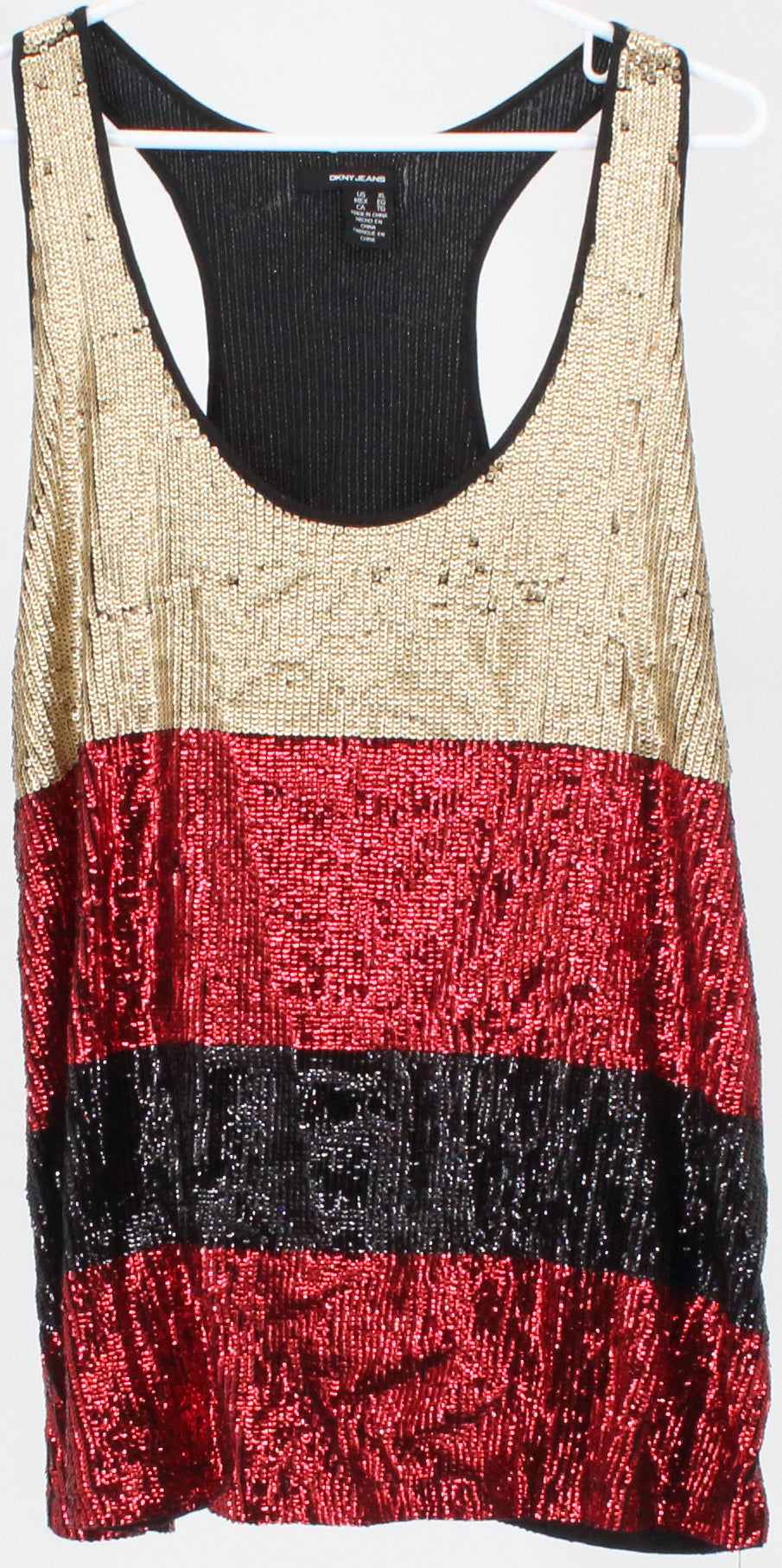 DKNY Gold Red and Black Sequins Tank Top