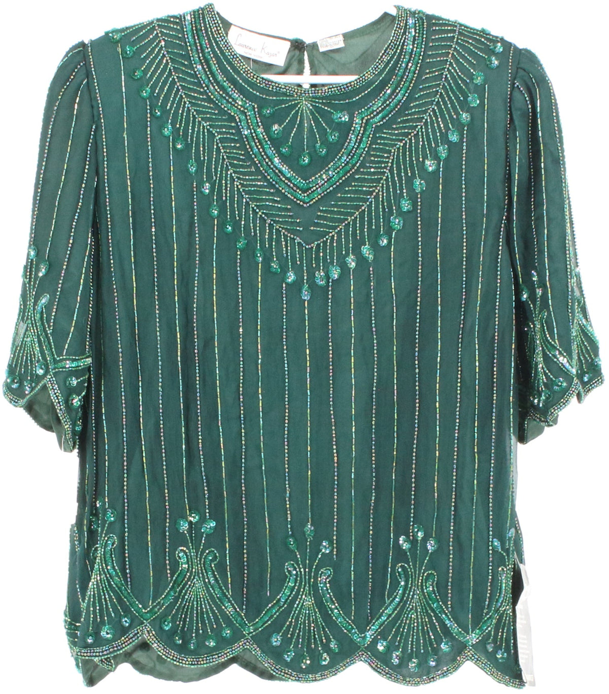 Laurence Kazar Green Embroidered Top