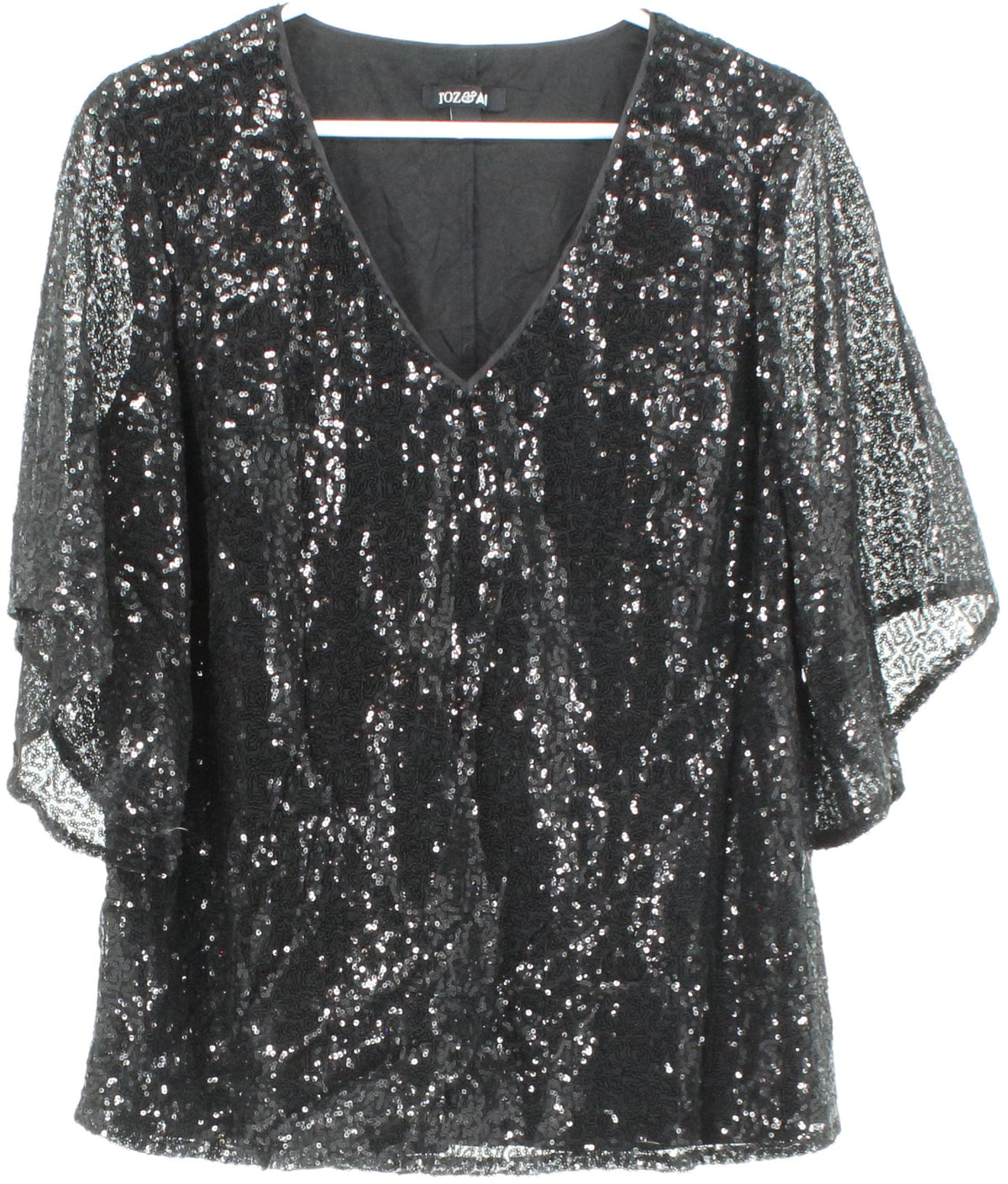 Rose and Ali Black Sequins V Neck Top