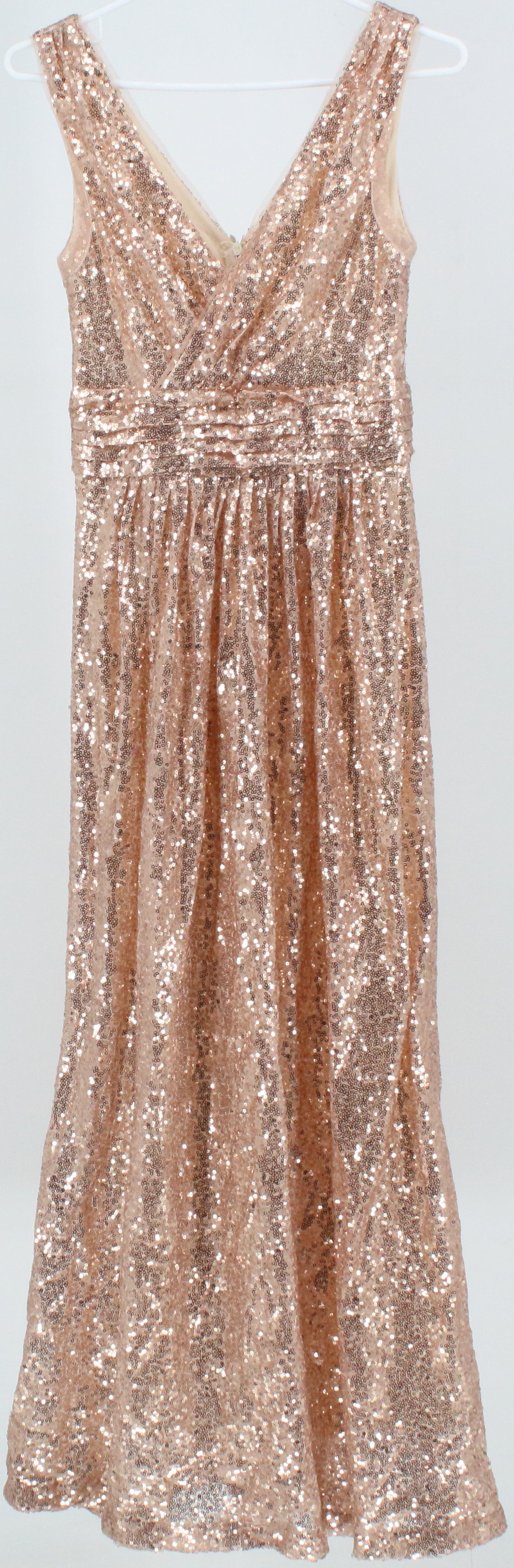 Kate Kasin Rose Sequins V Neck Long Dress