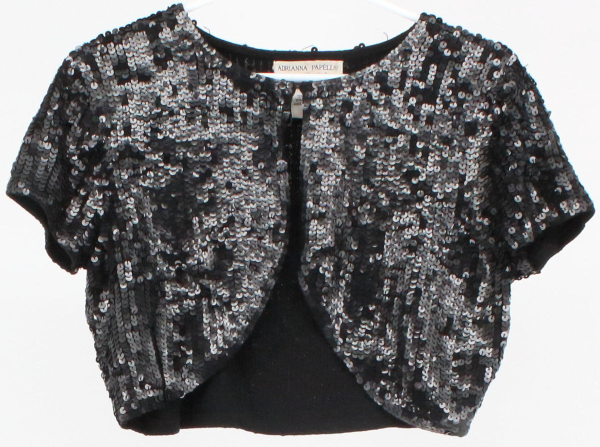 Adrianna Papell Matte Black Sequins Bolero Top