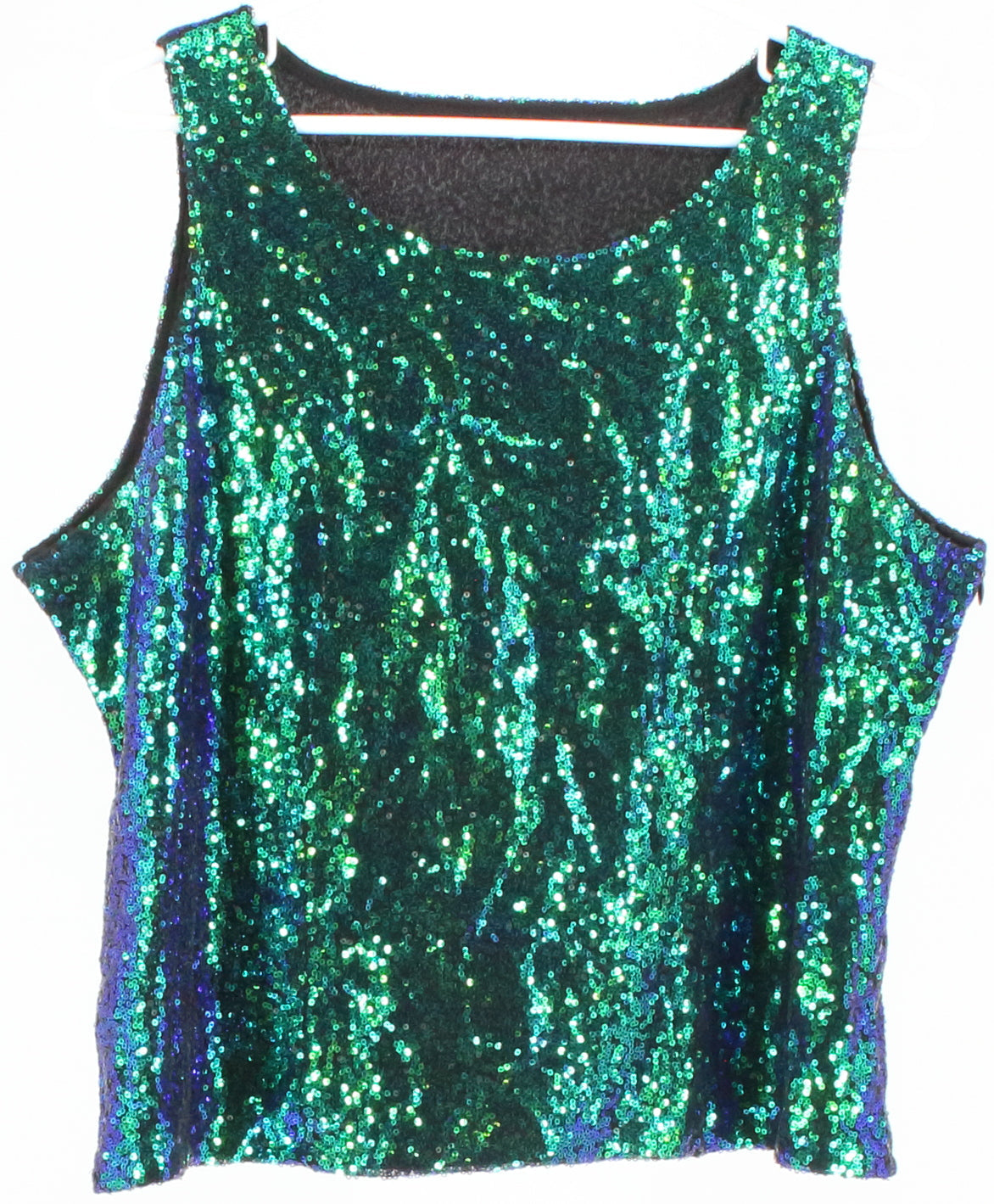Green and Blue Sequins Sleeveless Top